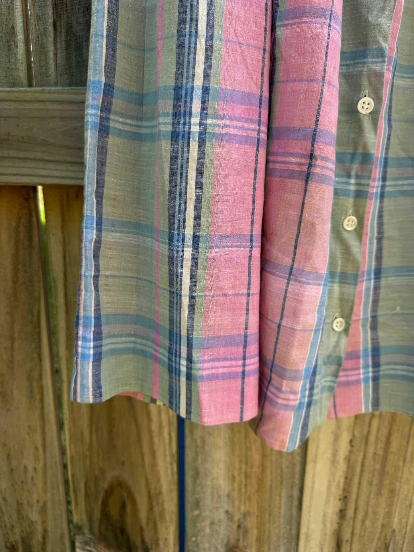Vintage Ralph Lauren Plaid Cotton Skirt | Pink Sage Blue | Size S/M