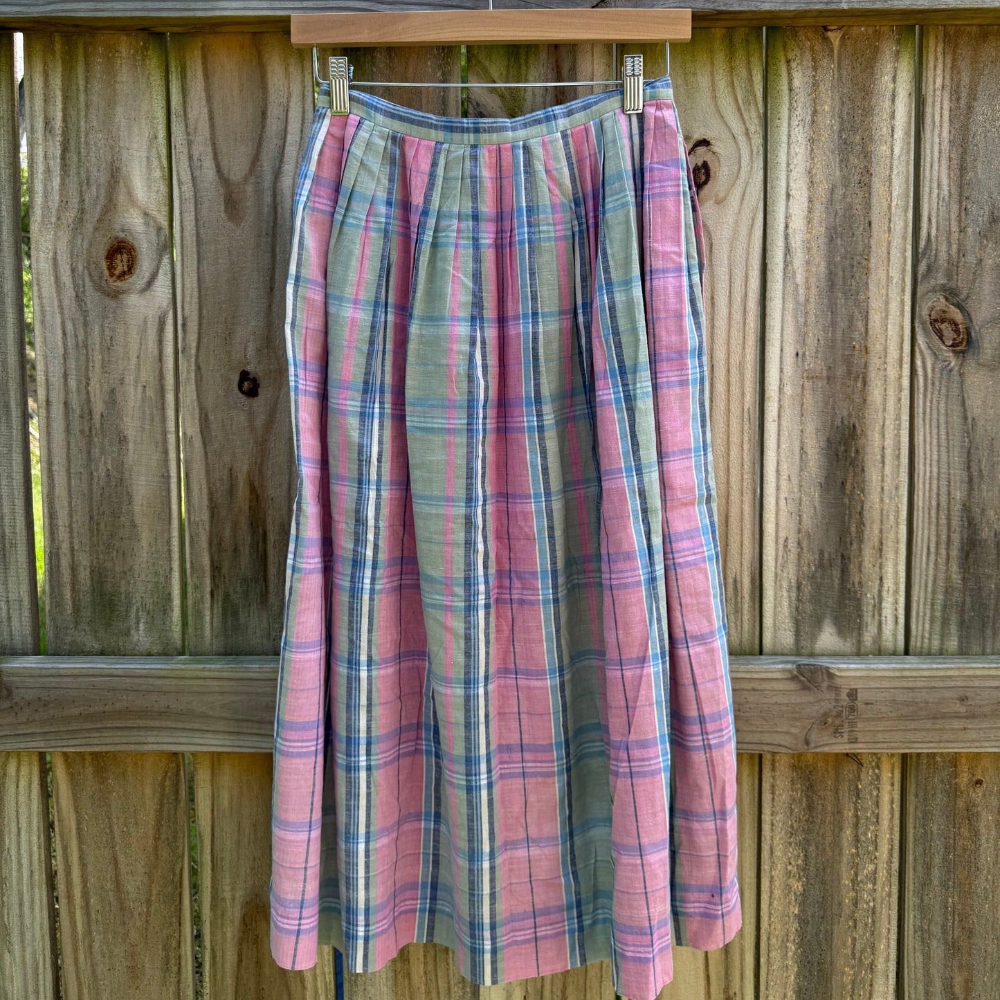 Vintage Ralph Lauren Plaid Cotton Skirt | Pink Sage Blue | Size S/M
