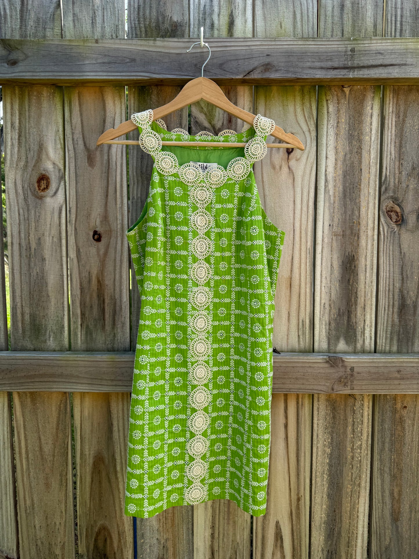 Tibi Chartreuse Green Crochet Trim Shift Dress