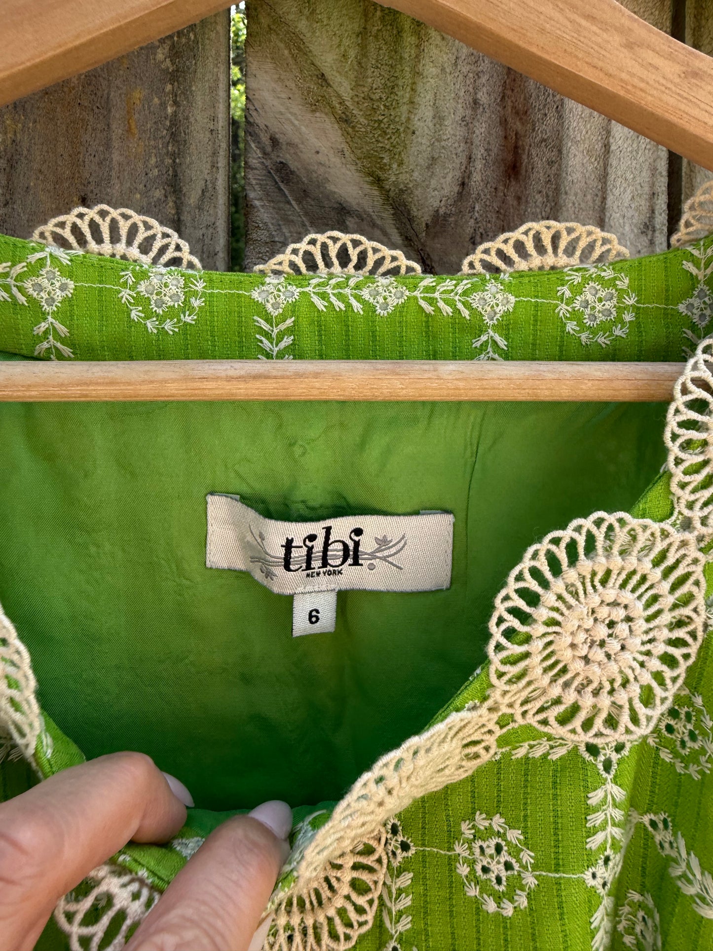 Tibi Chartreuse Green Crochet Trim Shift Dress