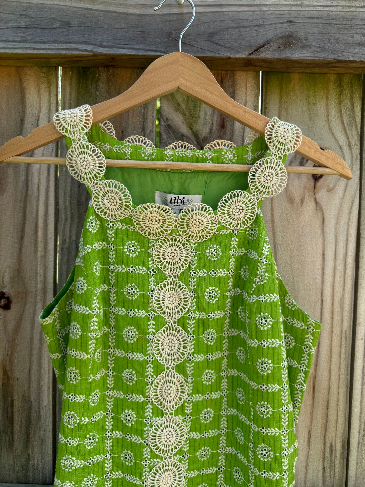 Tibi Chartreuse Green Crochet Trim Shift Dress