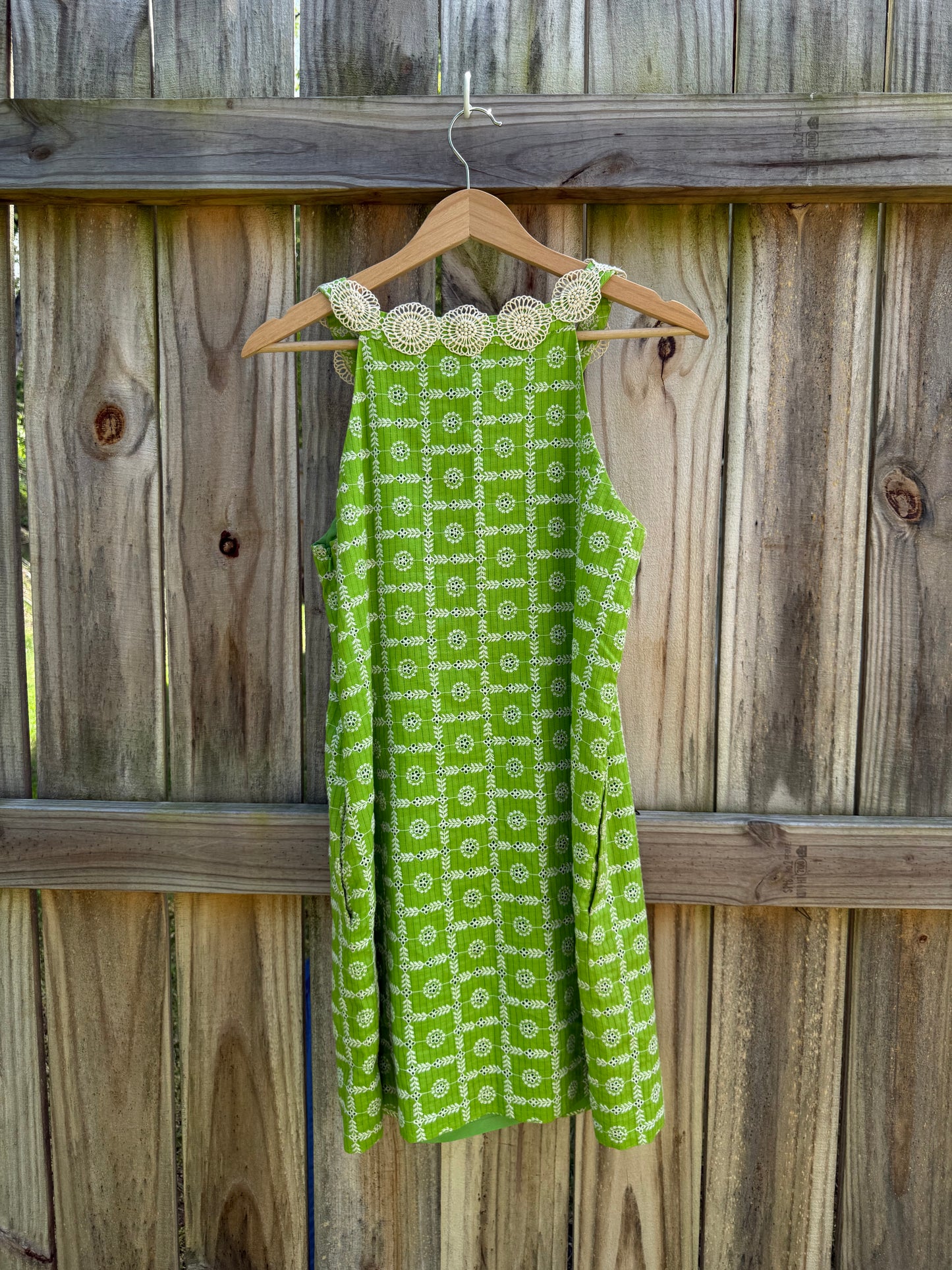 Tibi Chartreuse Green Crochet Trim Shift Dress