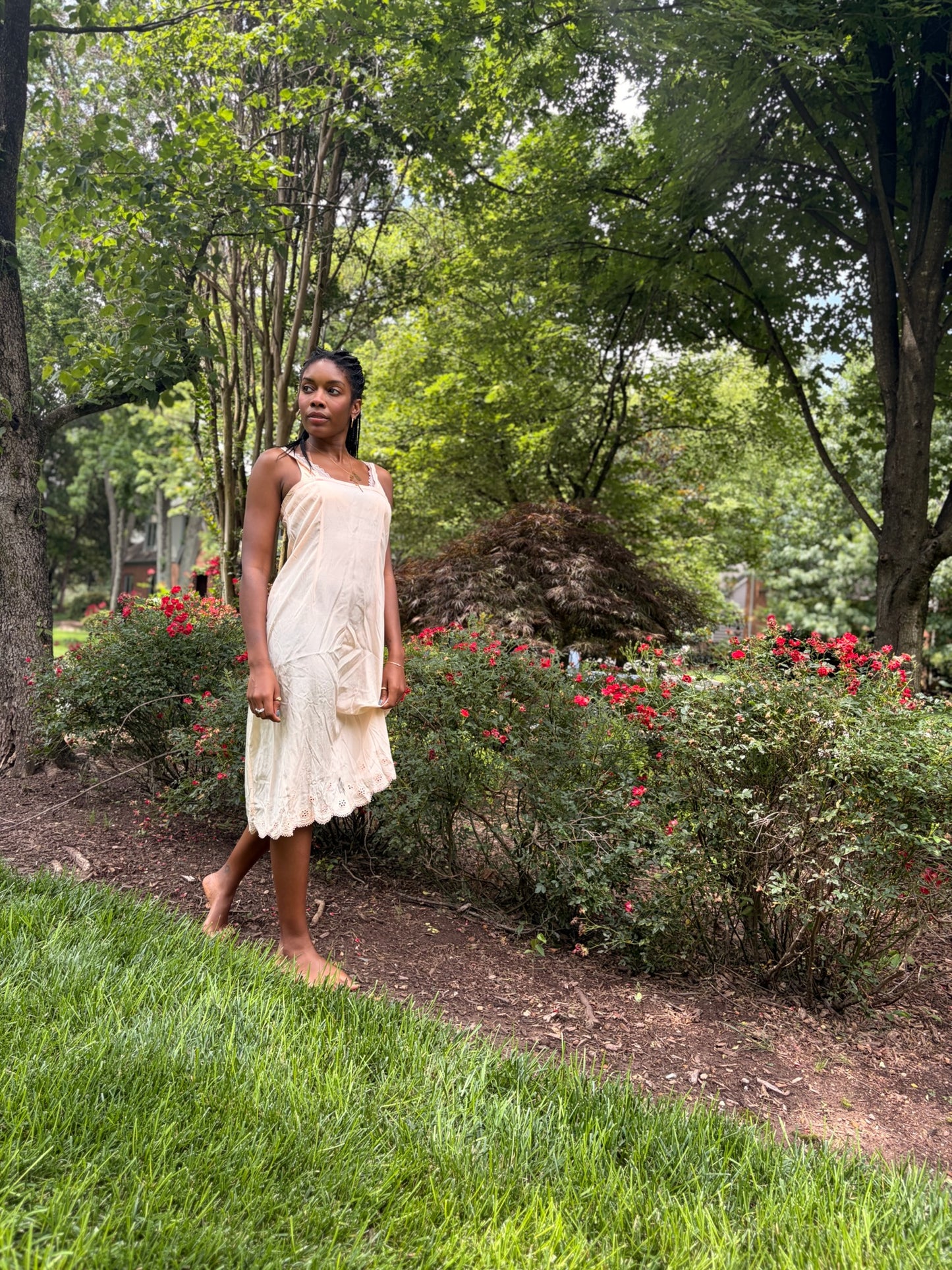 Vintage Estate Sale Silk Slip Dress | Peach Silk | Embroidered Lace Hem | Minimalist Lingerie Dress