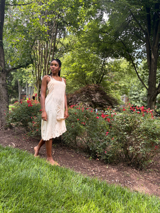 Vintage Estate Sale Silk Slip Dress | Peach Silk | Embroidered Lace Hem | Minimalist Lingerie Dress
