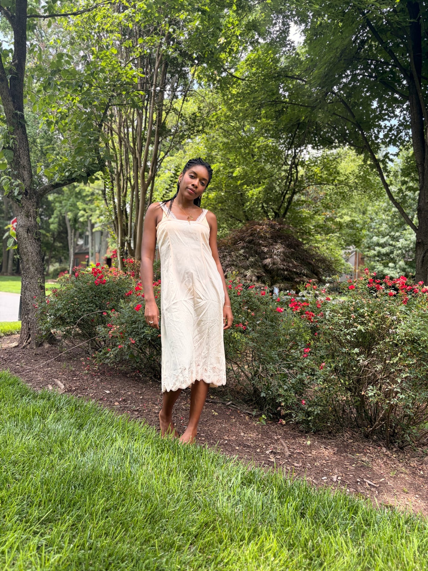 Vintage Estate Sale Silk Slip Dress | Peach Silk | Embroidered Lace Hem | Minimalist Lingerie Dress