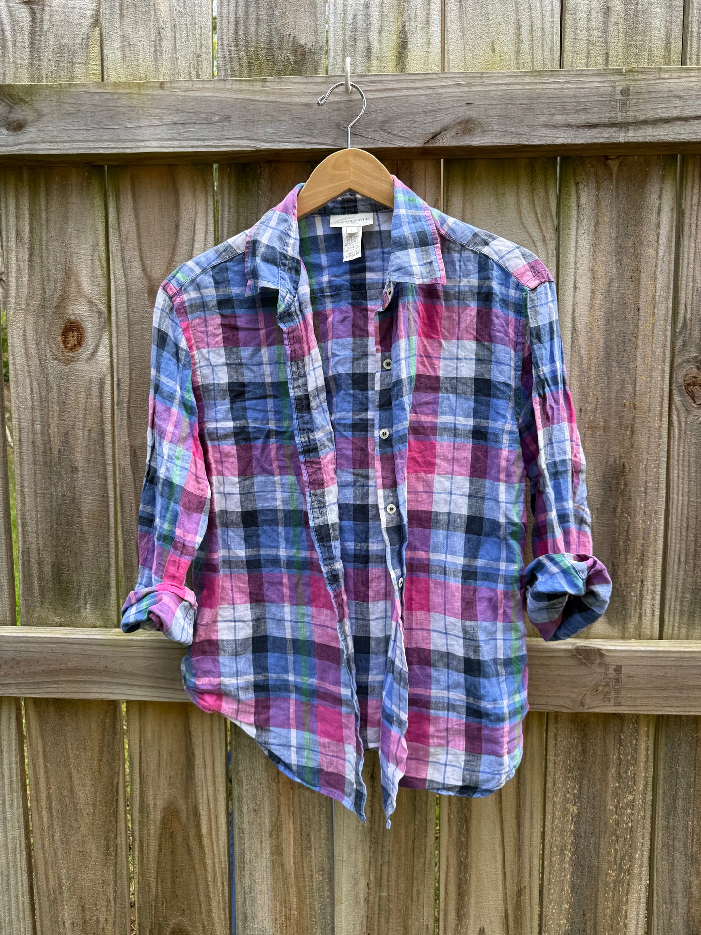 Jones New York Sport Linen Plaid Button Down | Pink &amp; Blue | L
