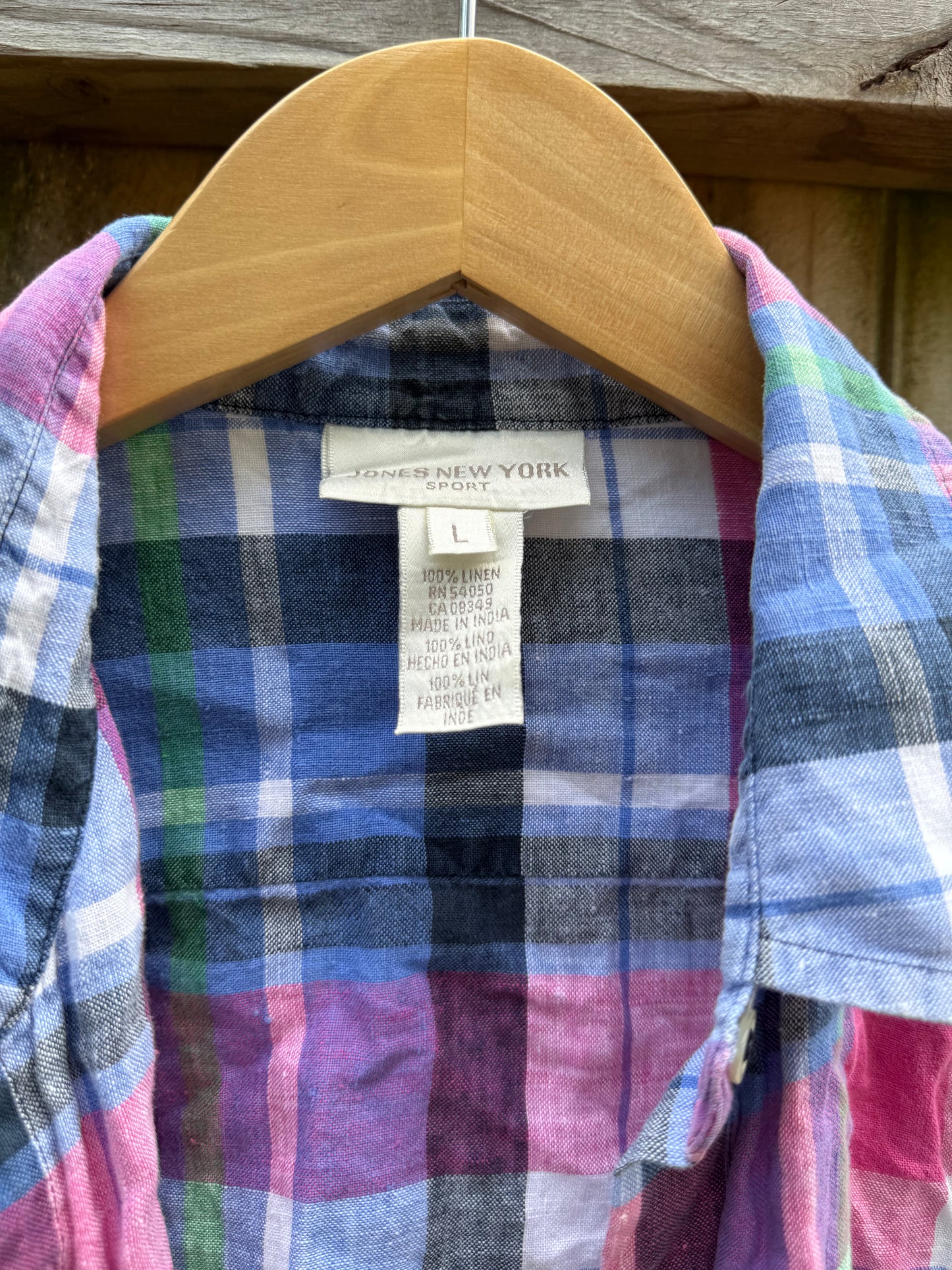 Jones New York Sport Linen Plaid Button Down | Pink &amp; Blue | L