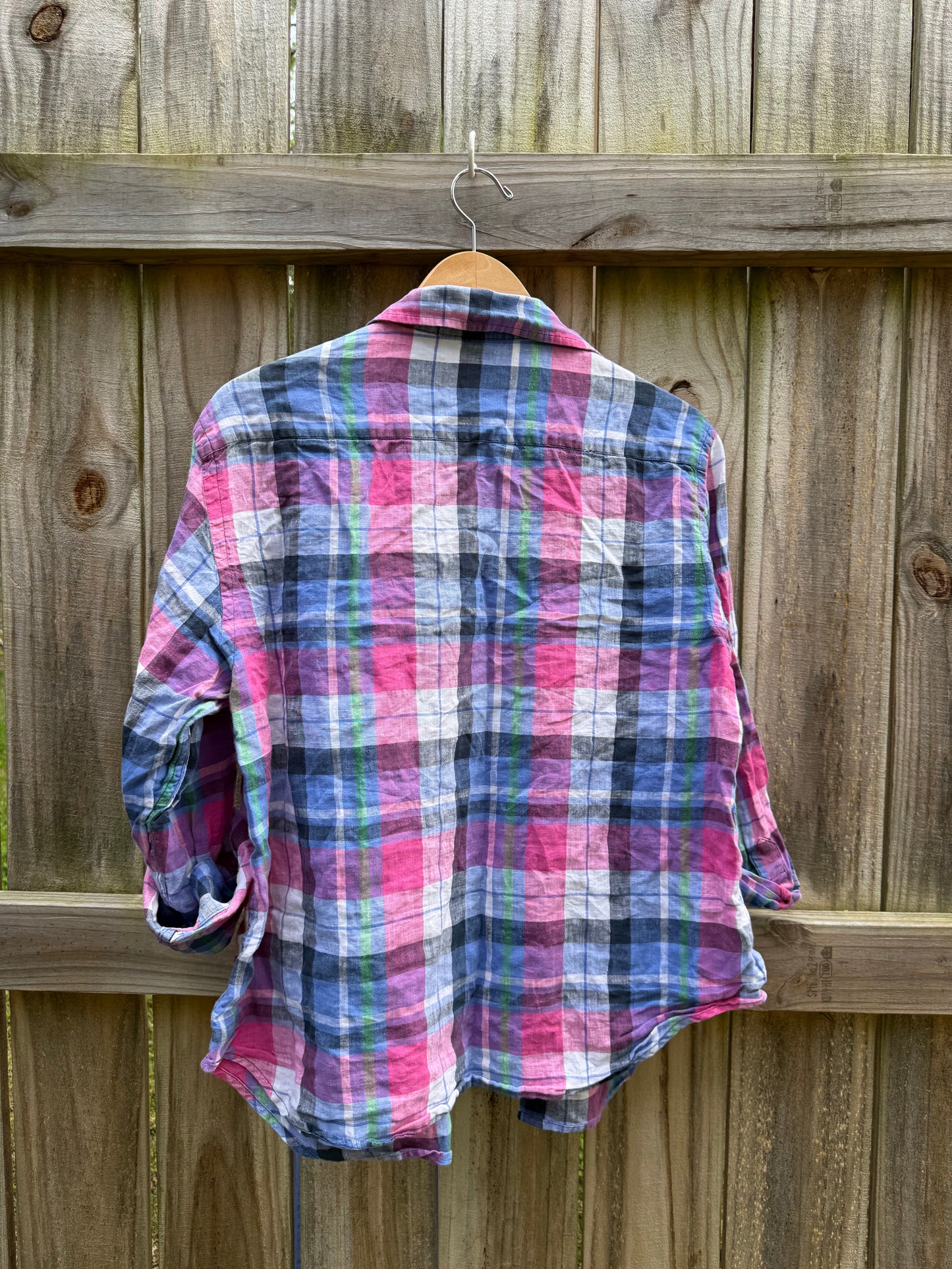 Jones New York Sport Linen Plaid Button Down | Pink &amp; Blue | L