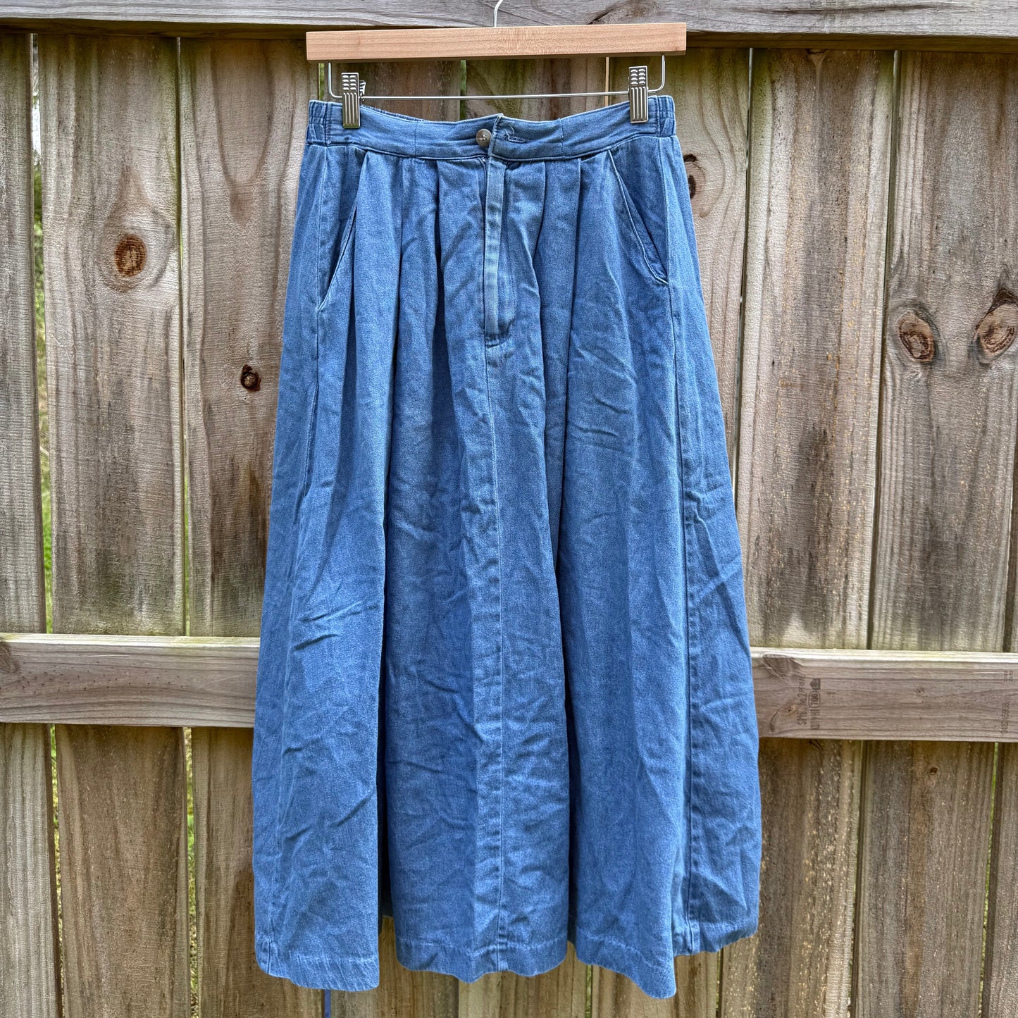 One-of-a-Kind Reworked Chambray Full Skirt | Blue | Size S