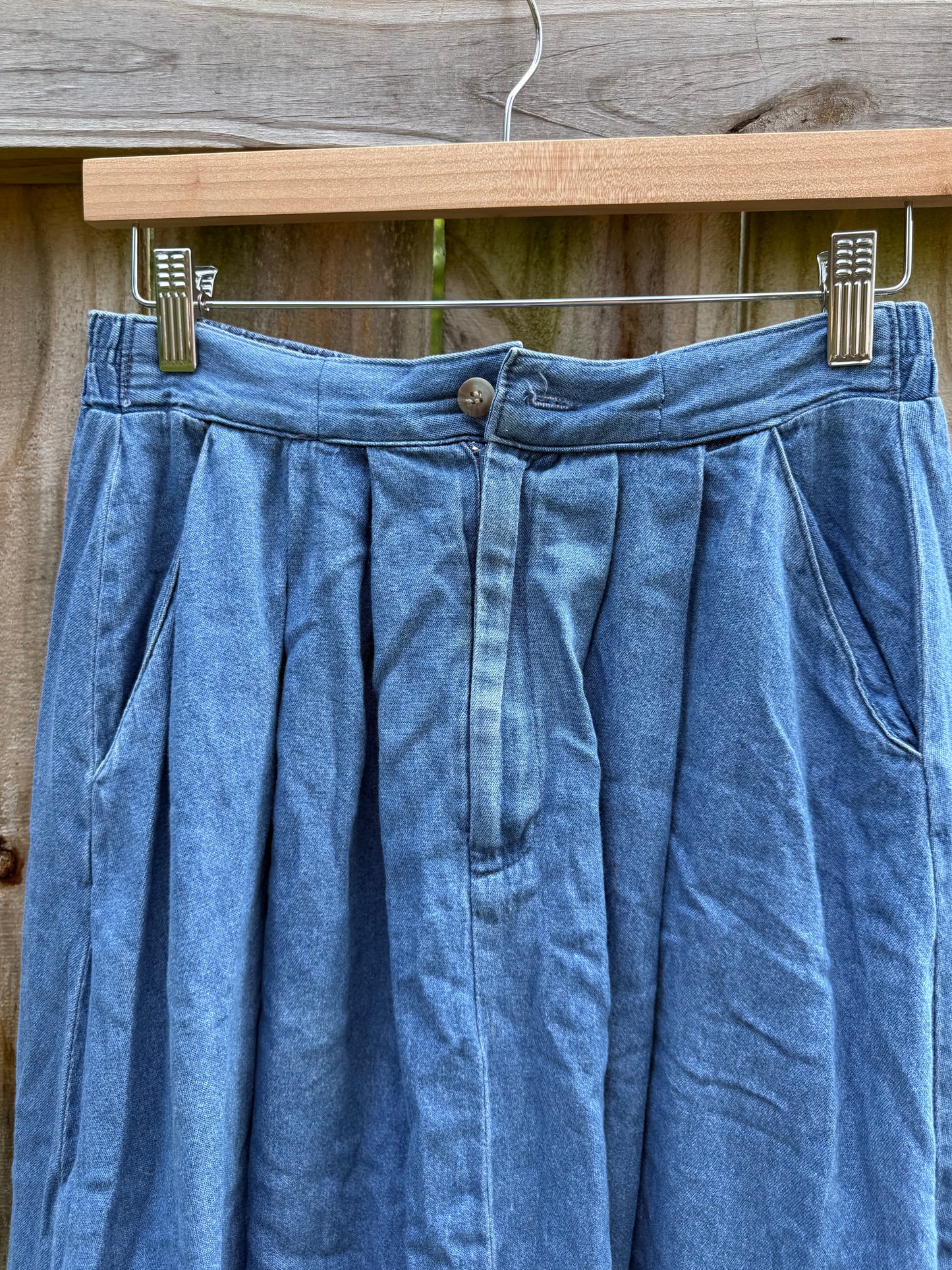 One-of-a-Kind Reworked Chambray Full Skirt | Blue | Size S
