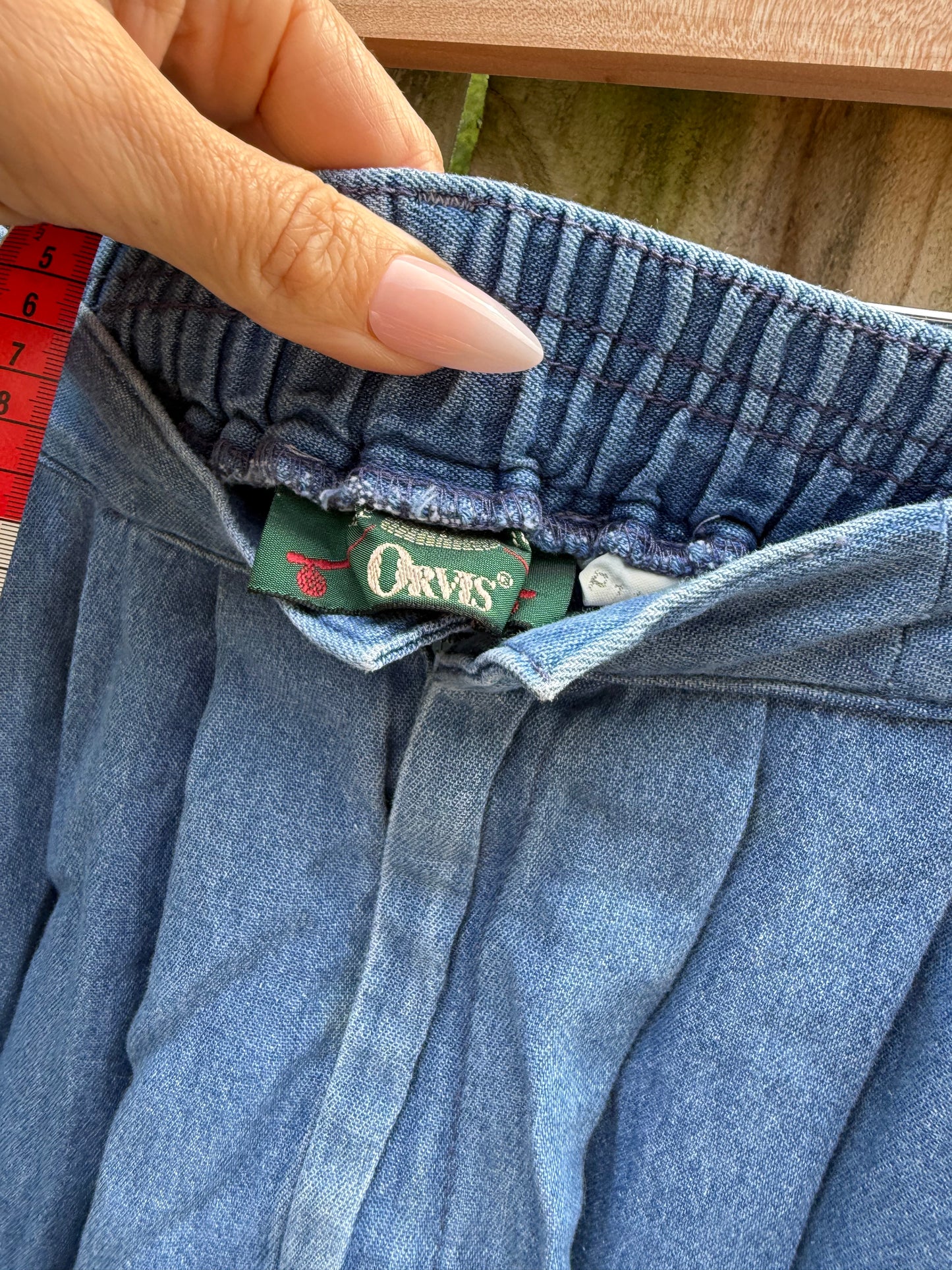One-of-a-Kind Reworked Chambray Full Skirt | Blue | Size S