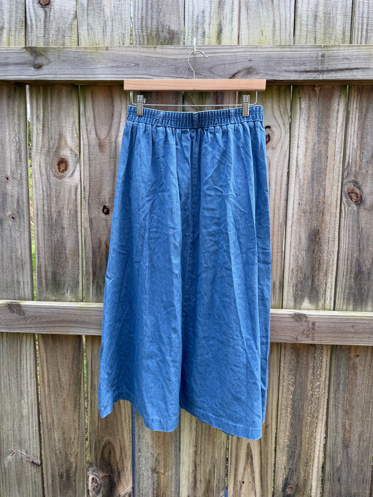 One-of-a-Kind Reworked Chambray Full Skirt | Blue | Size S