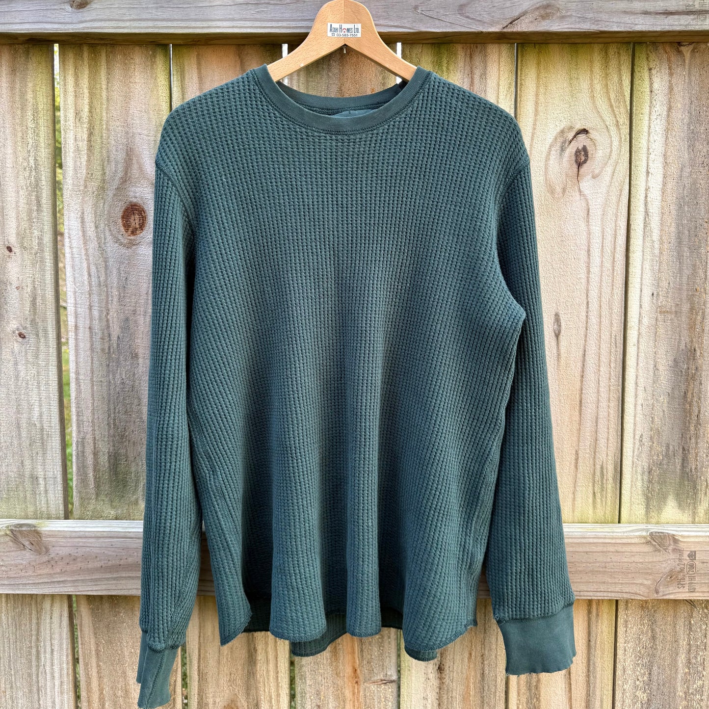 Forest Green Waffle Knit Crew Shirt Vintage Gap
