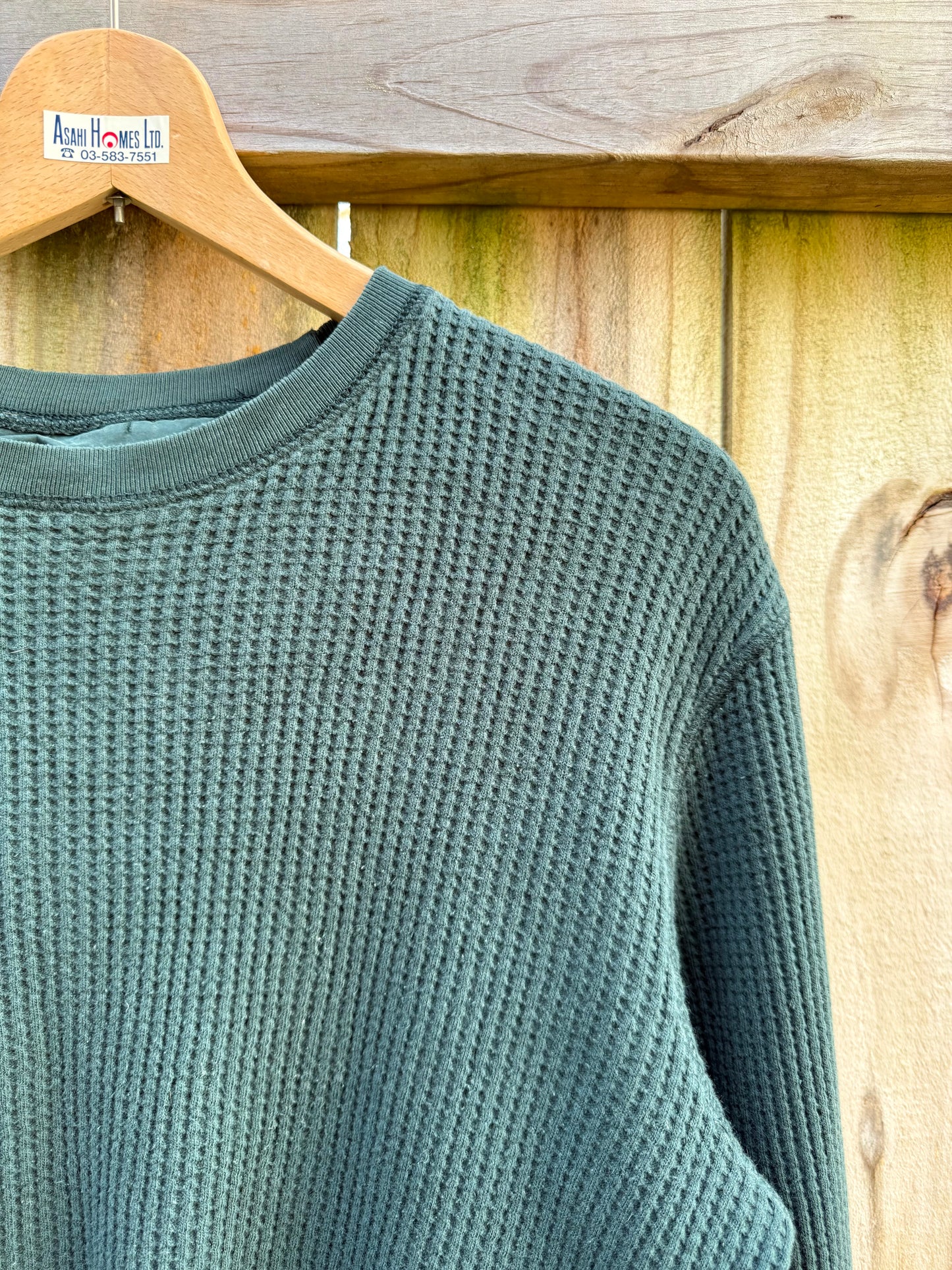 Forest Green Waffle Knit Crew Shirt Vintage Gap