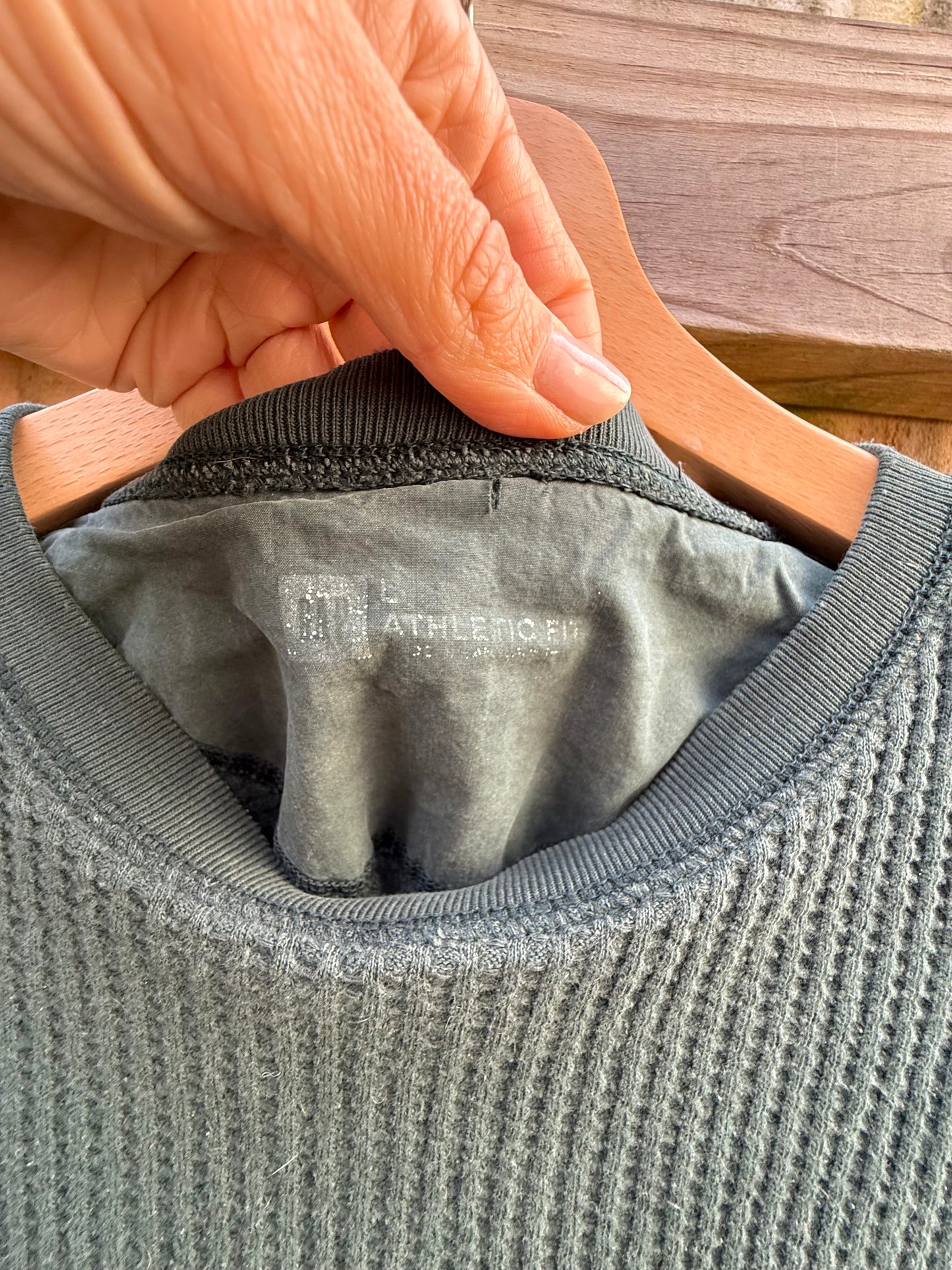 Forest Green Waffle Knit Crew Shirt Vintage Gap