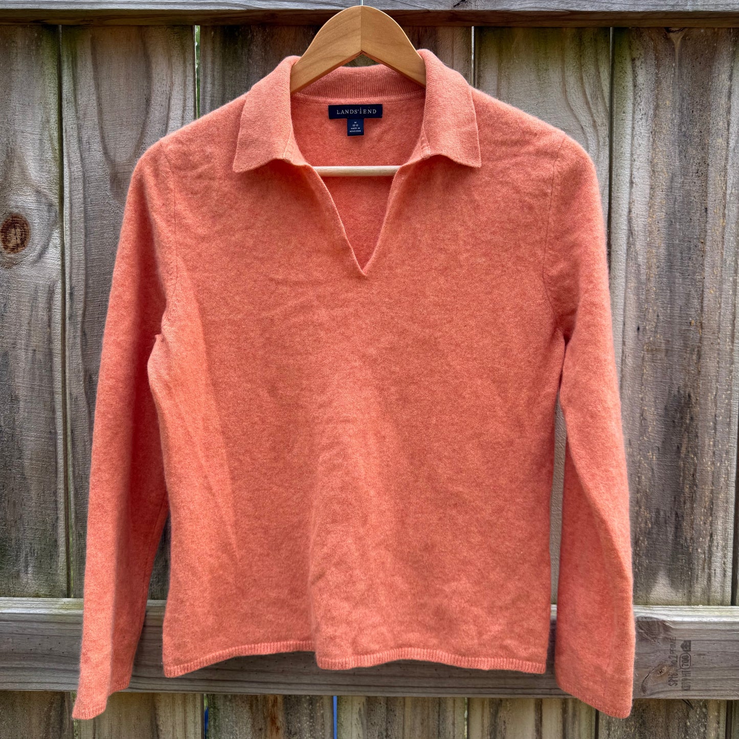 Lands' End Cashmere Polo Sweater | Coral Apricot | M
