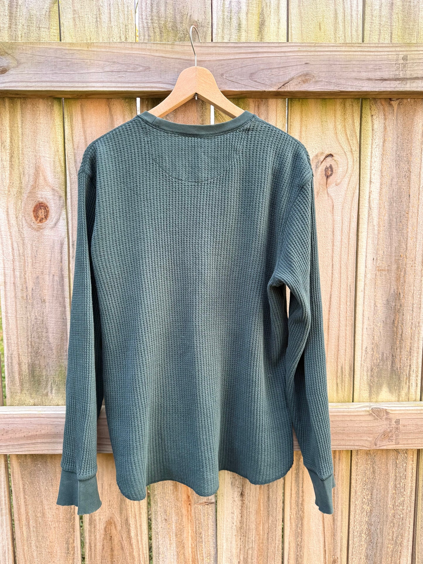Forest Green Waffle Knit Crew Shirt Vintage Gap