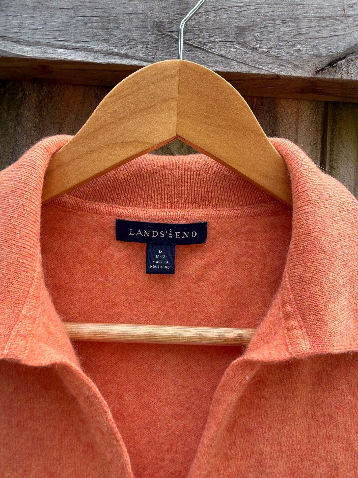 Lands' End Cashmere Polo Sweater | Coral Apricot | M