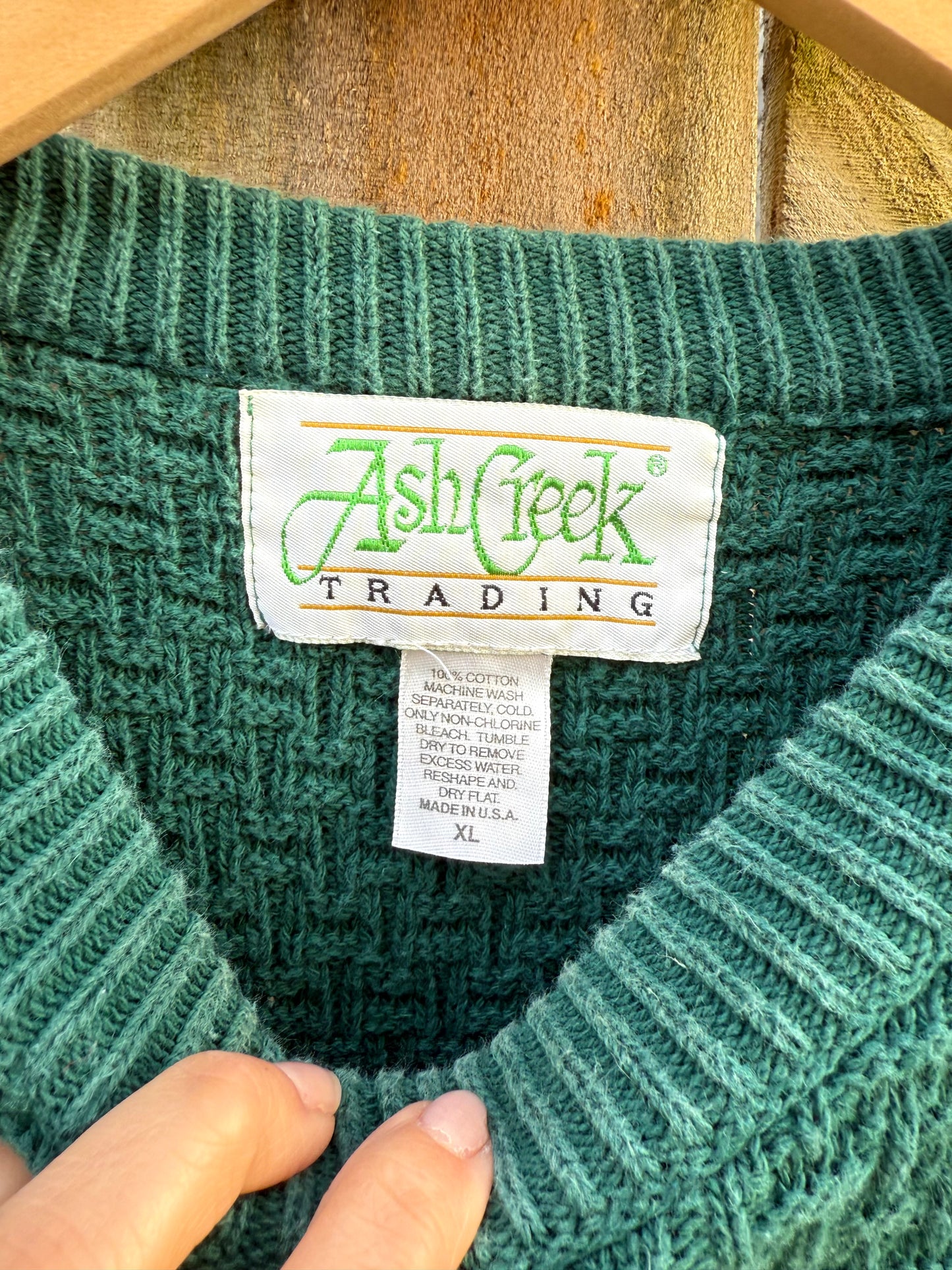 Ash Creek Trading Cotton Knit Forest Green Vintage Sweater