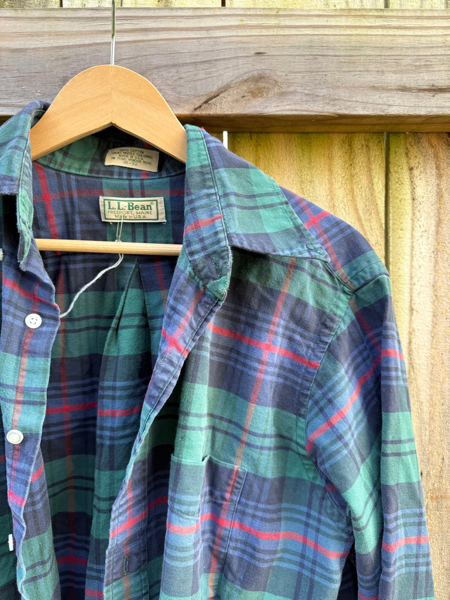 L.L. Bean Made-in-USA Plaid Flannel Vintage Navy Deep Green
