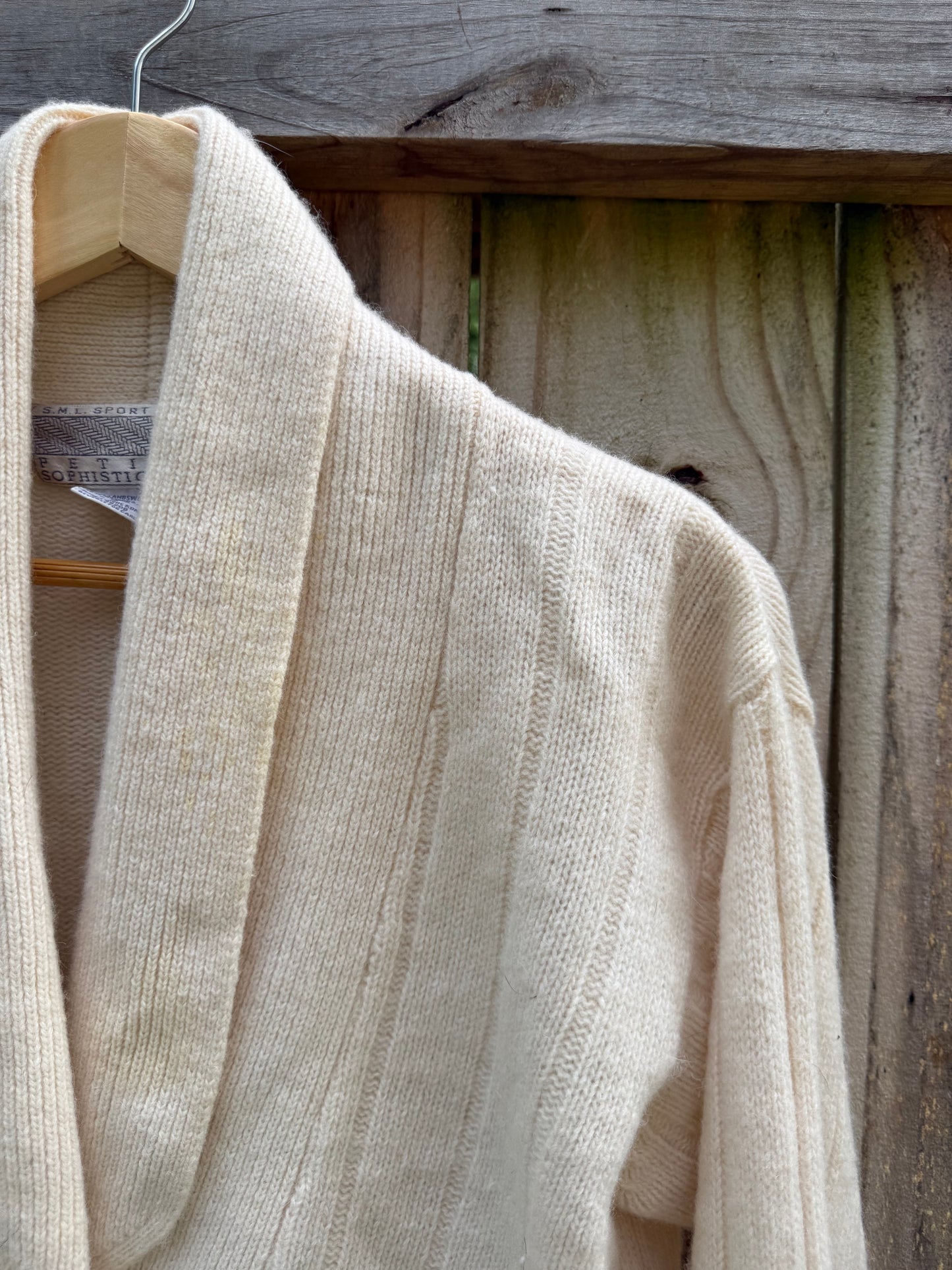 Vintage Lambswool Angora Pearl Button Shawl Collar Cardigan Cream S