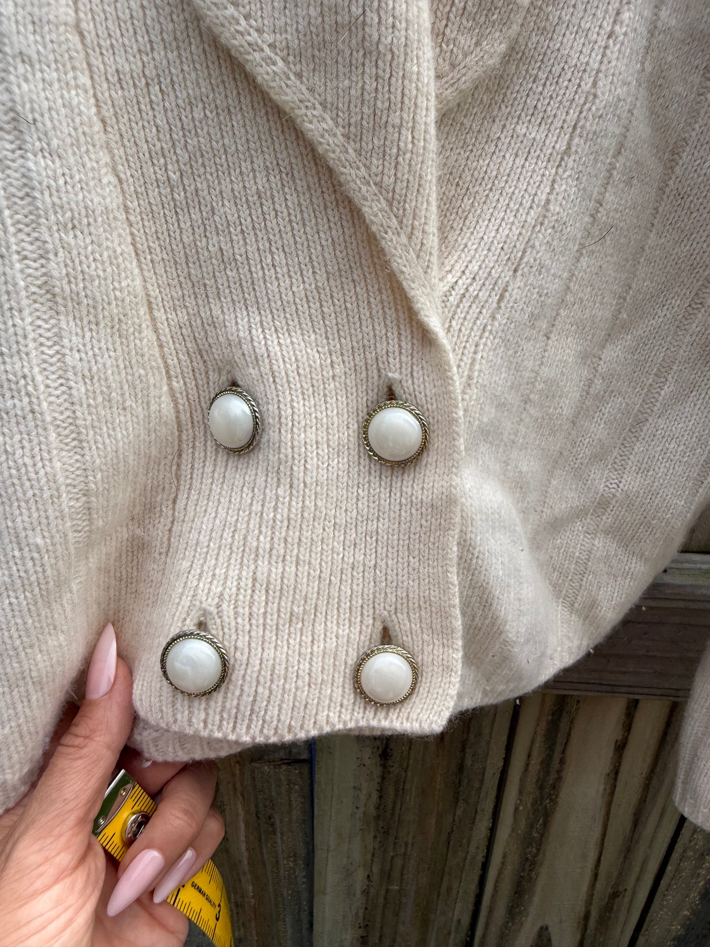 Vintage Lambswool Angora Pearl Button Shawl Collar Cardigan Cream S