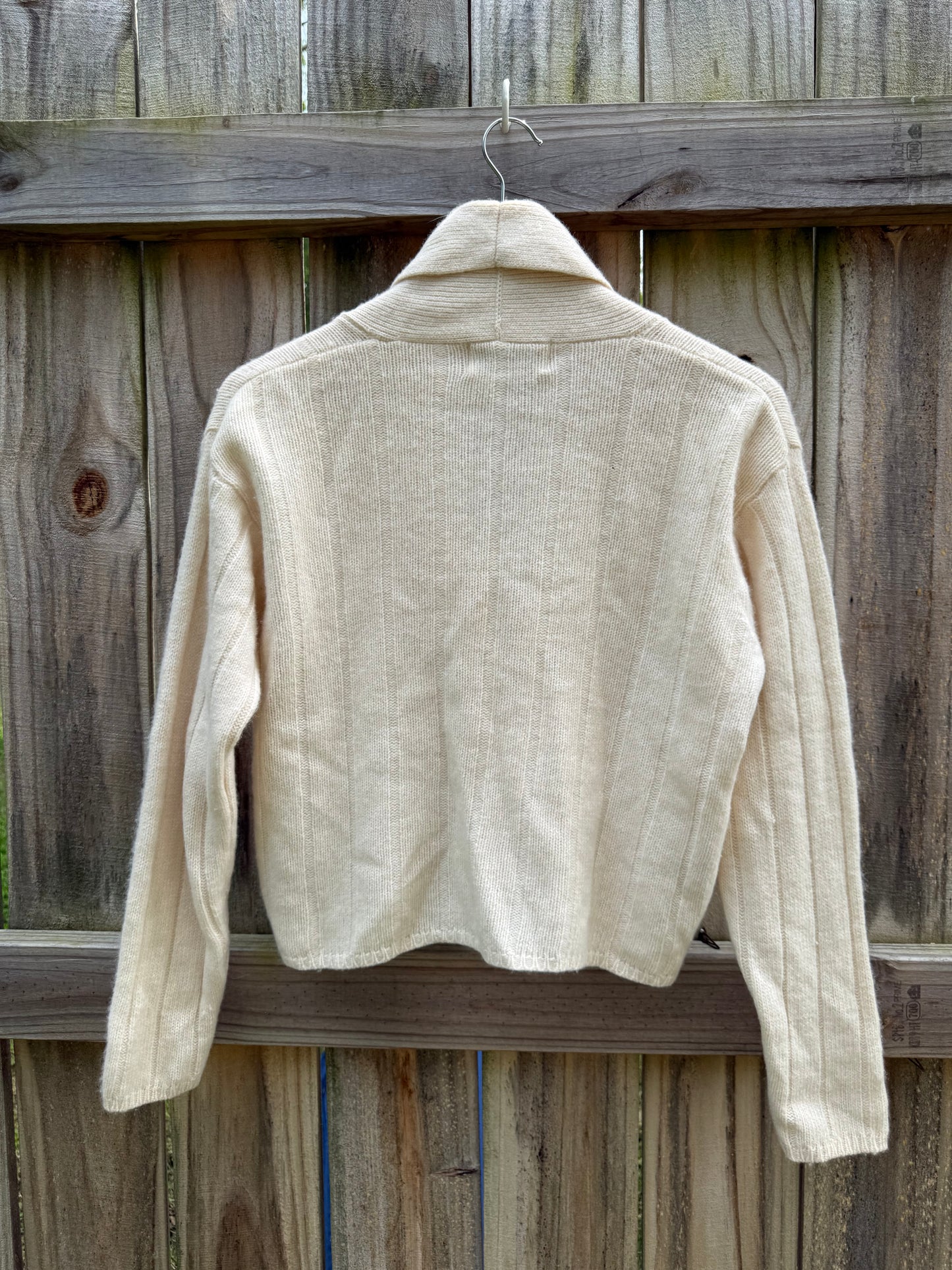 Vintage Lambswool Angora Pearl Button Shawl Collar Cardigan Cream S