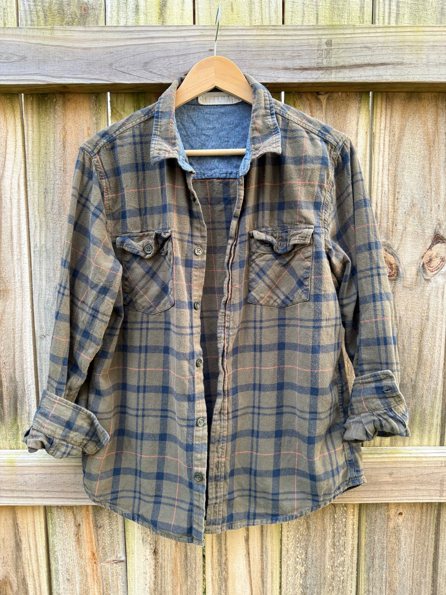 Wituli Olive + Navy Faded Flannel Shirt