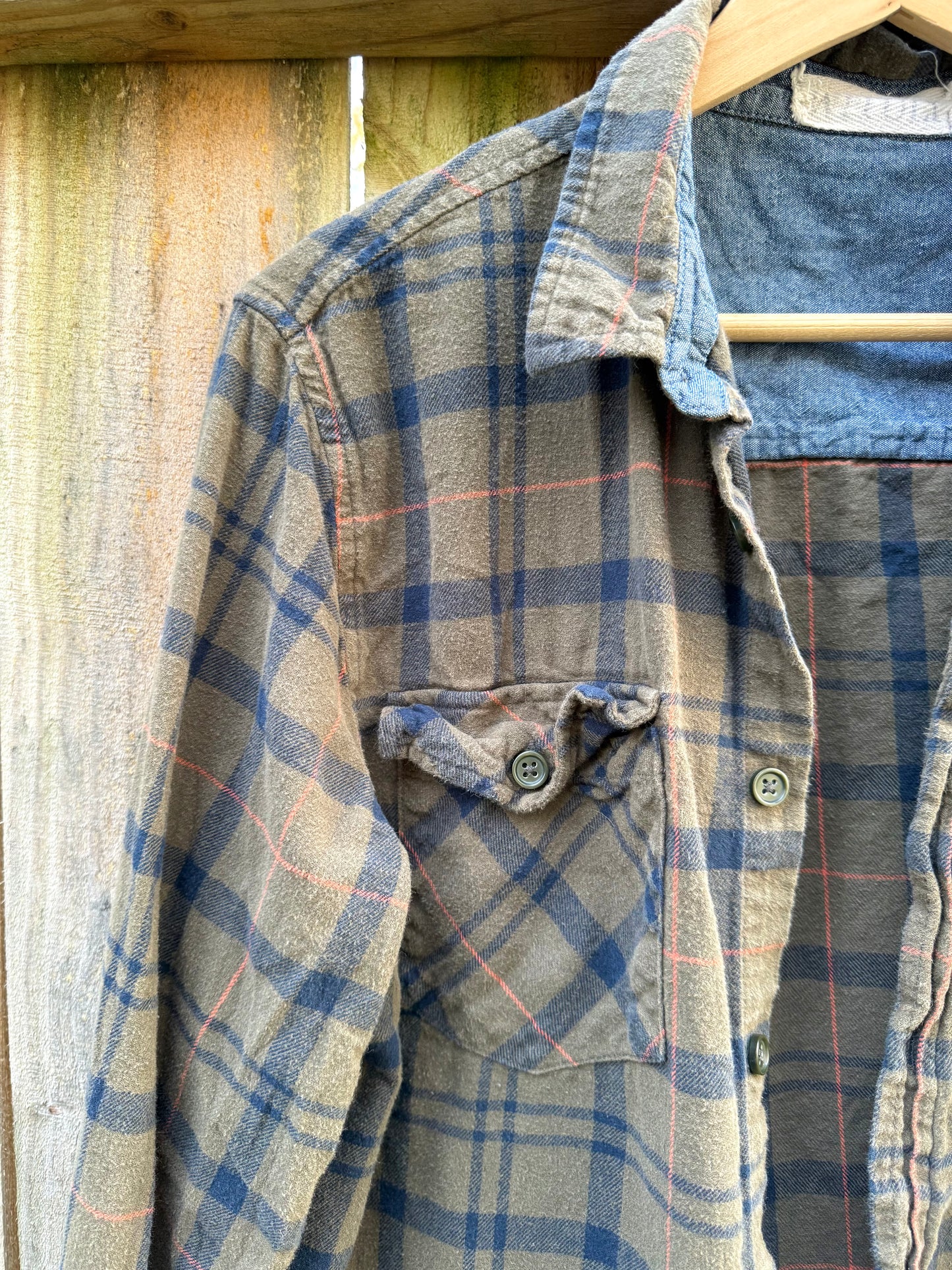 Wituli Olive + Navy Faded Flannel Shirt