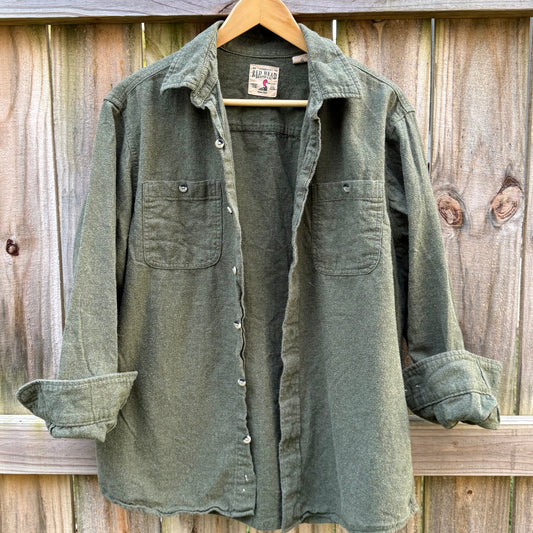 Red Head Field Flannel Olive Green Vintage