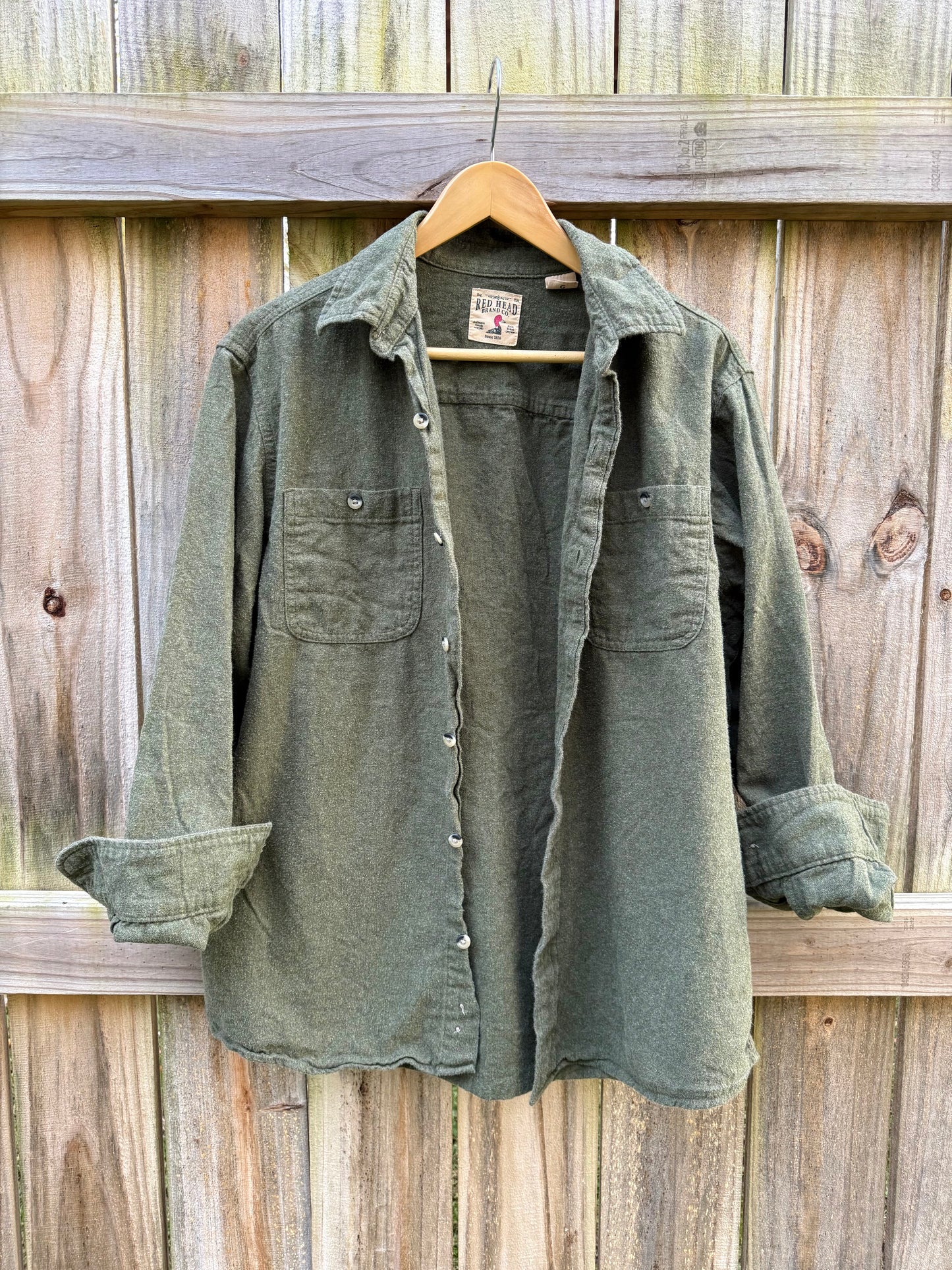Red Head Field Flannel Olive Green Vintage
