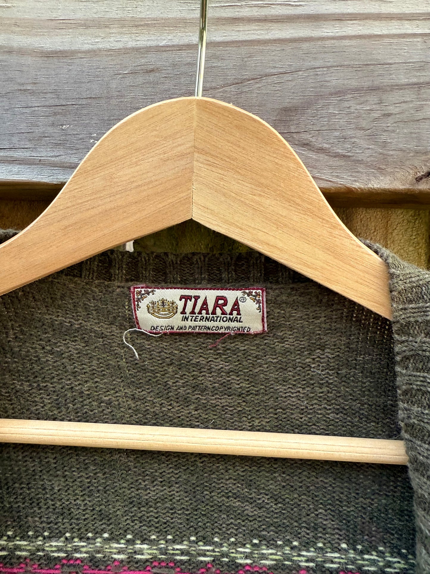 Vintage Tiara International Fair Isle Cardigan - Olive Green 90s Sweater