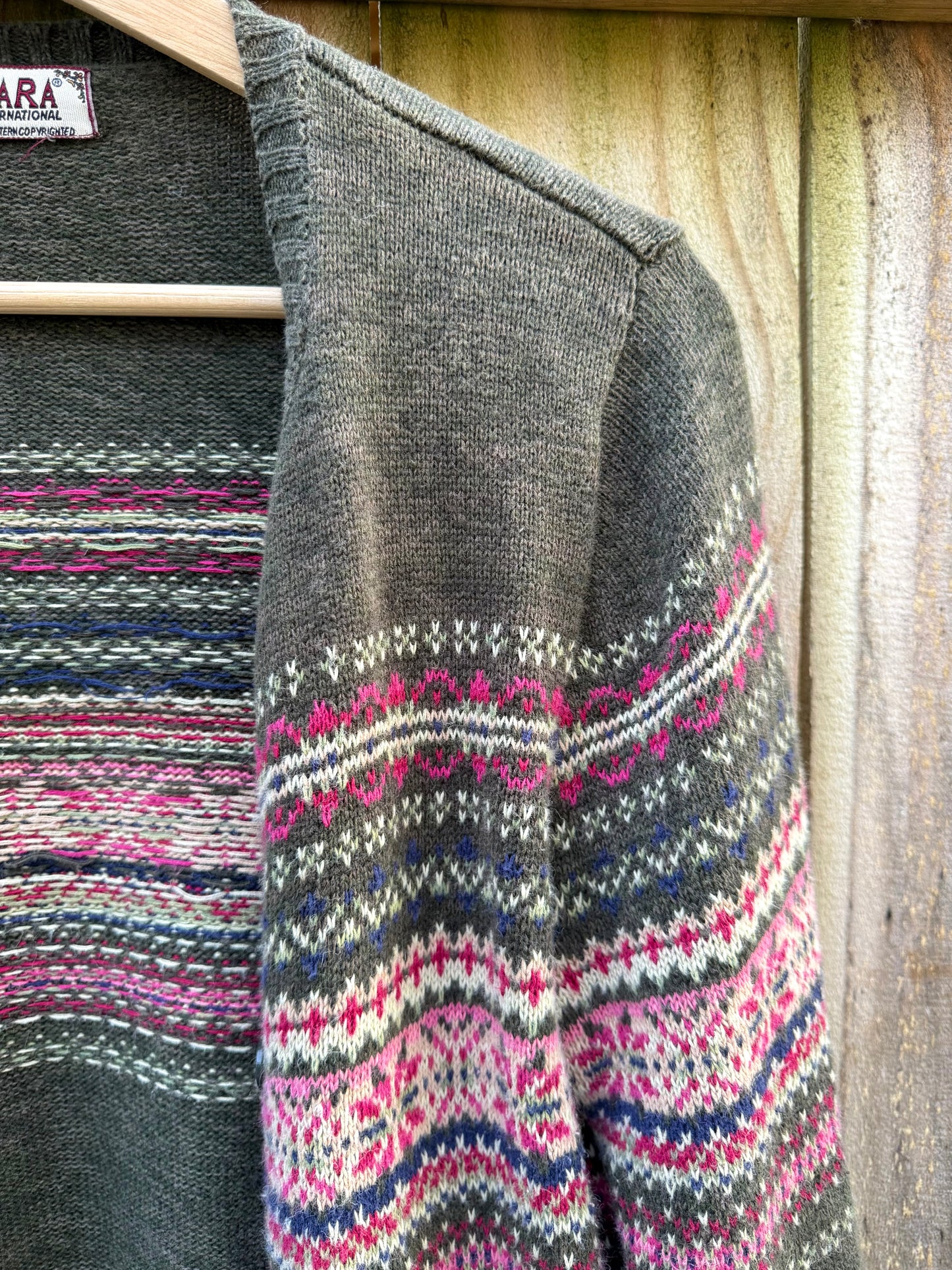 Vintage Tiara International Fair Isle Cardigan - Olive Green 90s Sweater