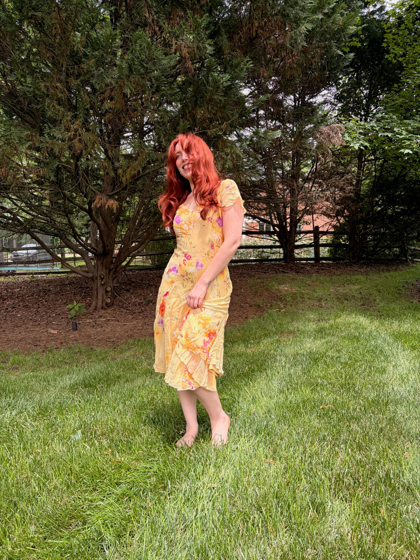 Sundance 100% Silk Watercolor Floral Midi Dress Size 4