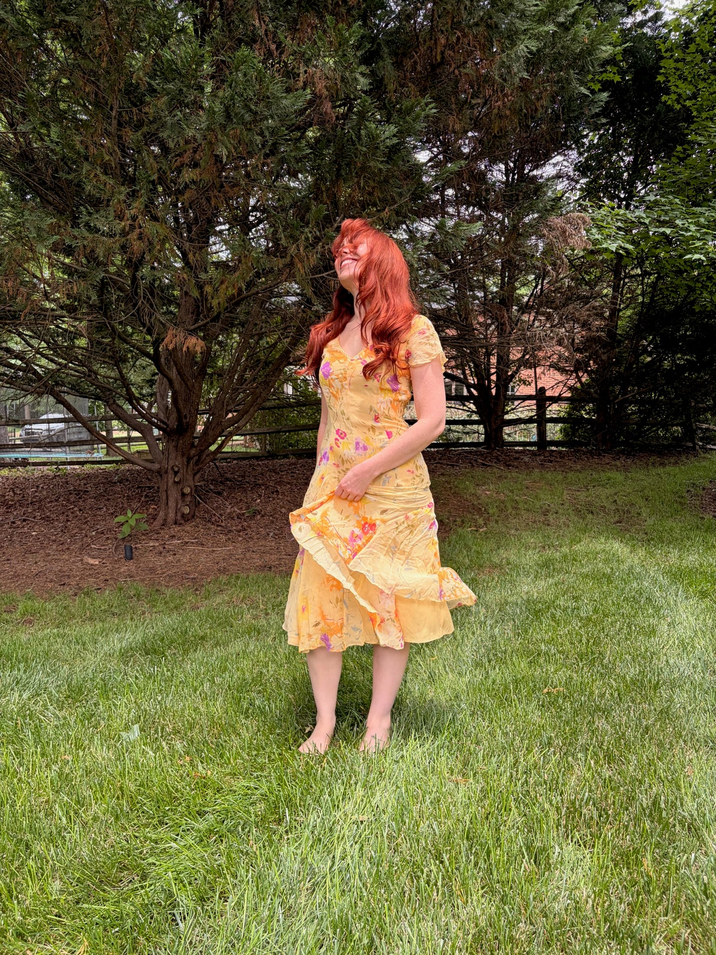 Sundance 100% Silk Watercolor Floral Midi Dress Size 4