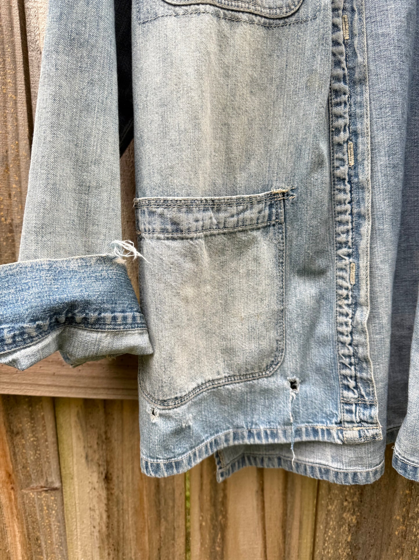 Madewell Denim Chore Jacket Light Wash Oversized Button Up Distressed