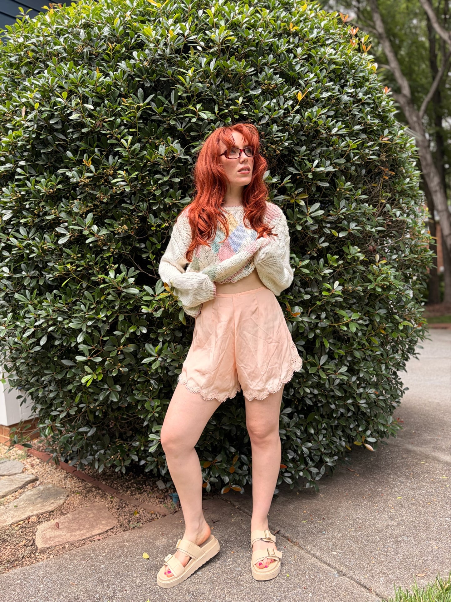 Vintage Silk Tap Shorts | Peach Silk | Embroidered Lace Hem | Estate Sale Lingerie