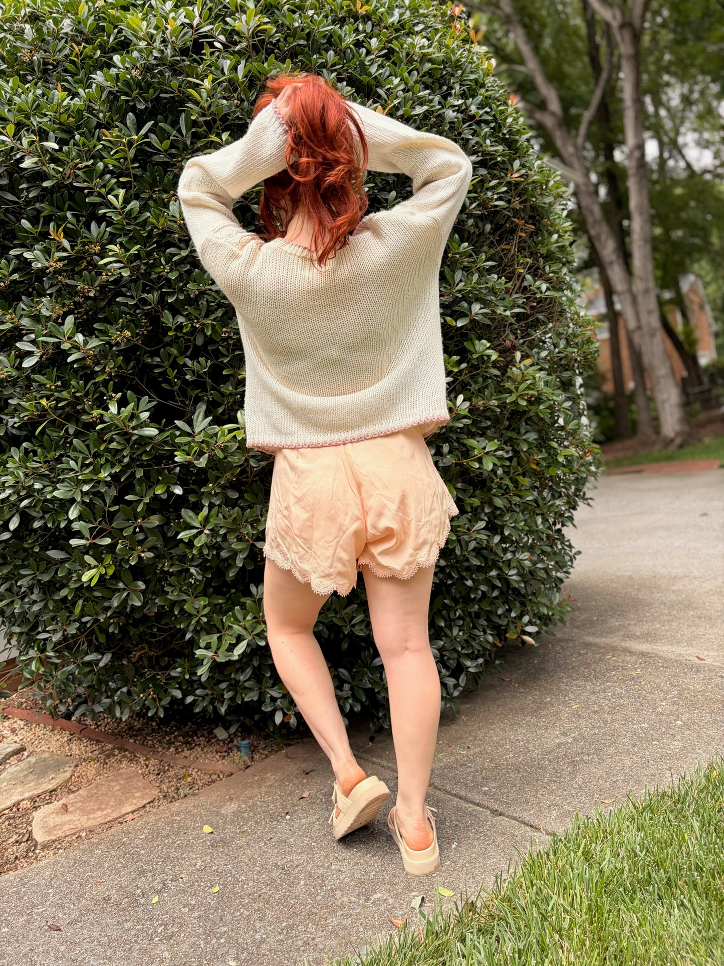 Vintage Silk Tap Shorts | Peach Silk | Embroidered Lace Hem | Estate Sale Lingerie