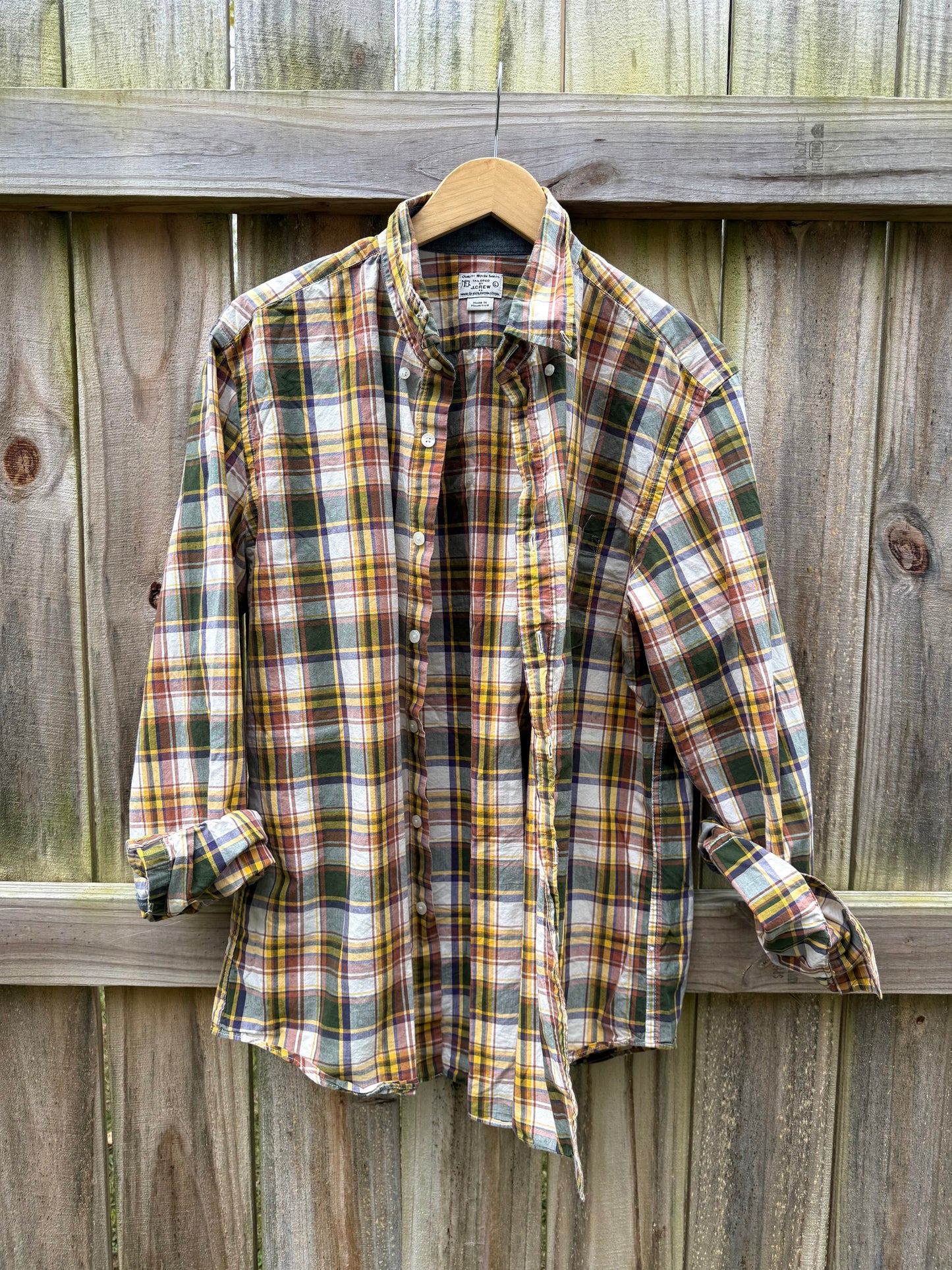 J.Crew “Tailored By” Plaid Button-Down Shirt Olive Mustard Rust Cotton Boyfriend Shirt