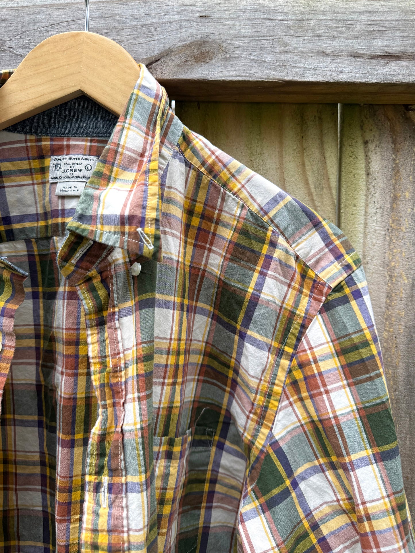 J.Crew “Tailored By” Plaid Button-Down Shirt Olive Mustard Rust Cotton Boyfriend Shirt