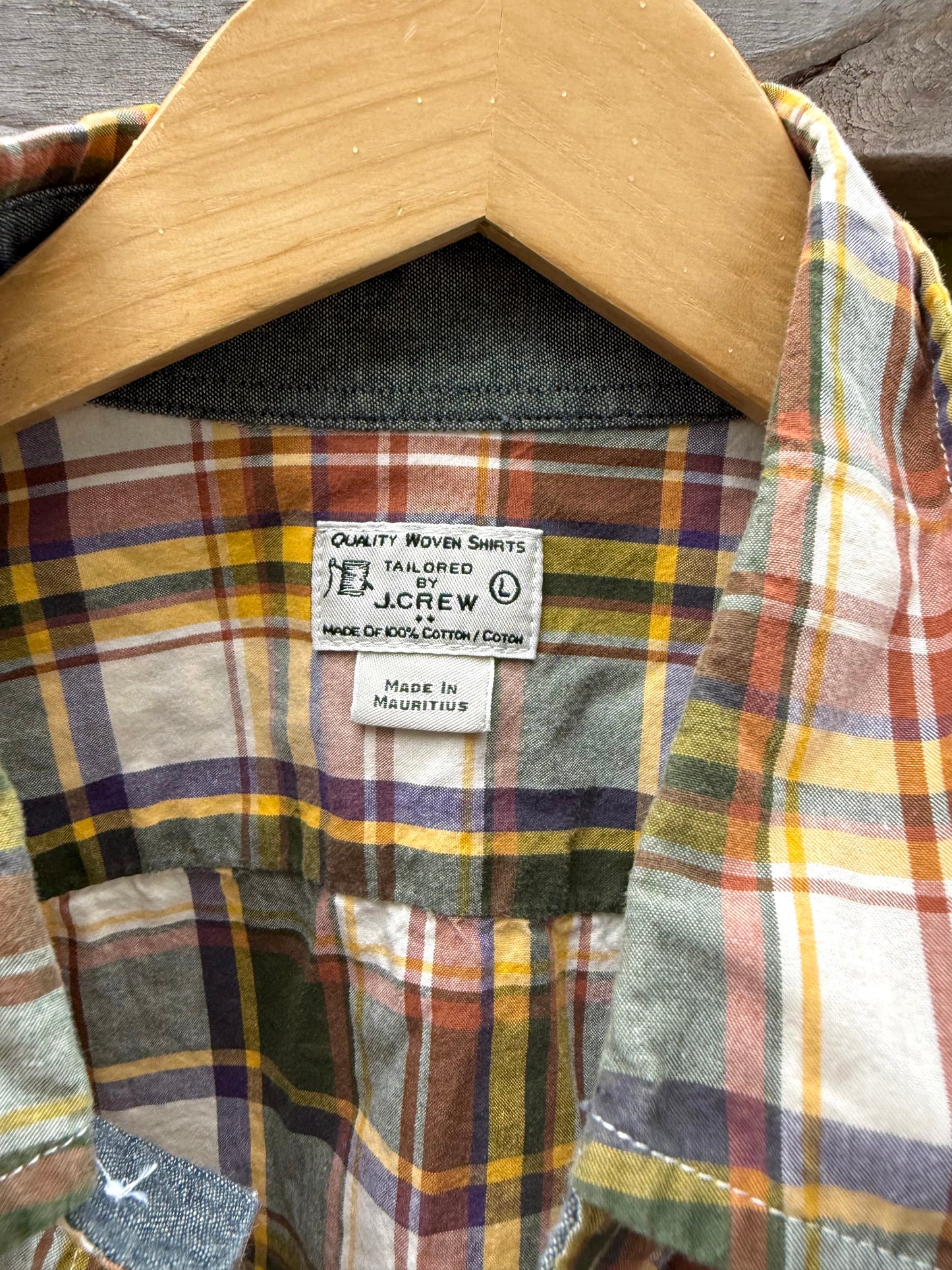 J.Crew “Tailored By” Plaid Button-Down Shirt Olive Mustard Rust Cotton Boyfriend Shirt