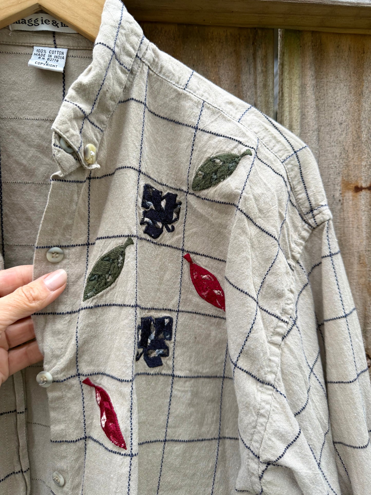 Vintage 90s Embroidered Cotton Check Shirt
