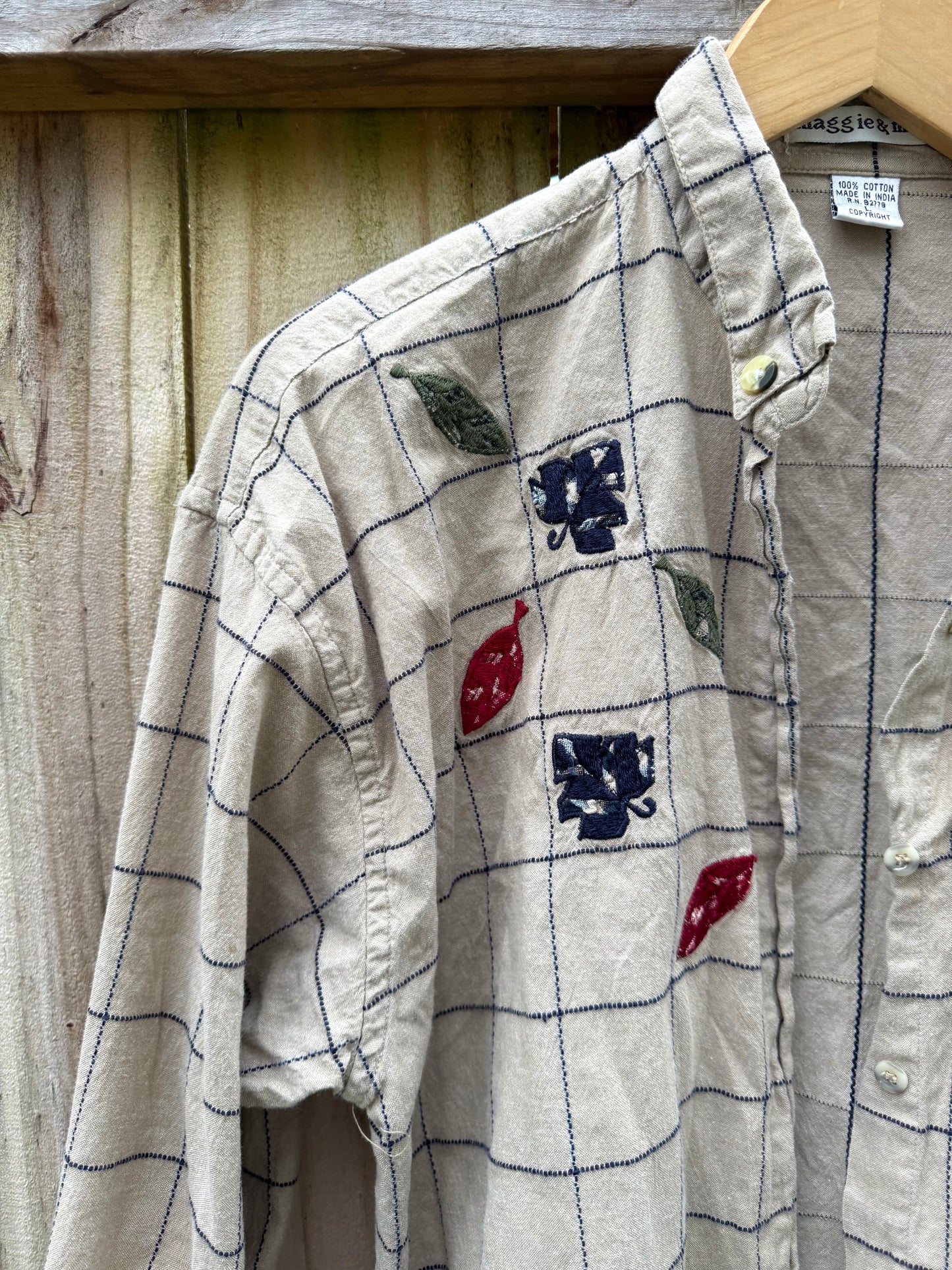 Vintage 90s Embroidered Cotton Check Shirt