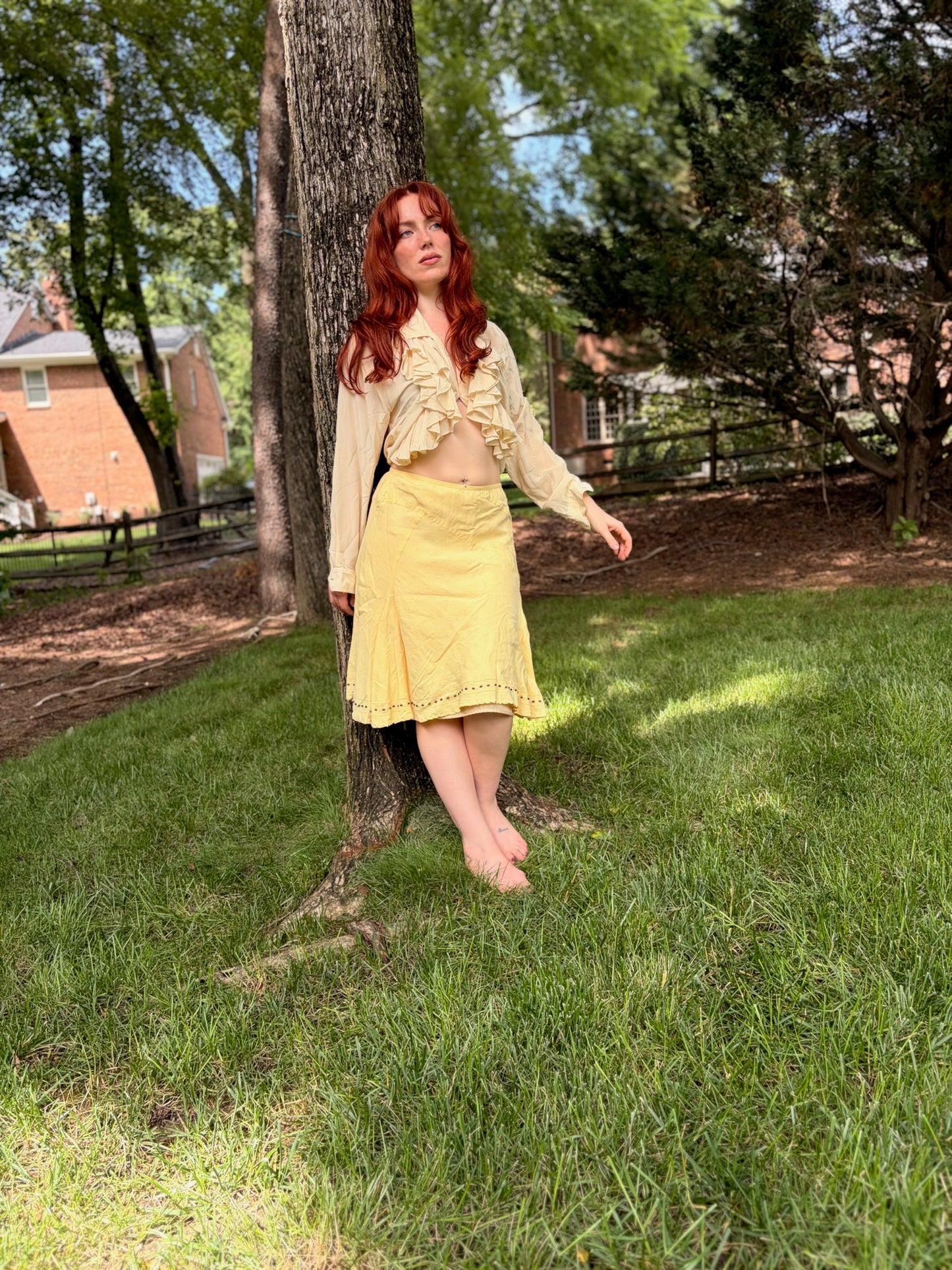 Vintage Marisa Christina Butter Yellow Linen Blend Skirt