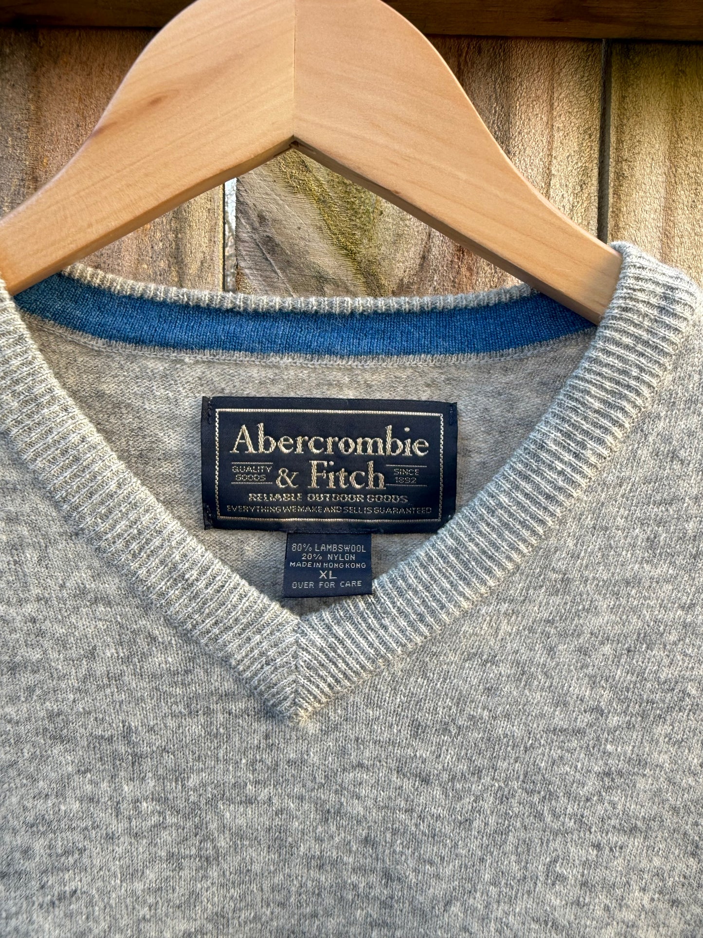 Vintage Abercrombie Grey Wool V-Neck Sweater
