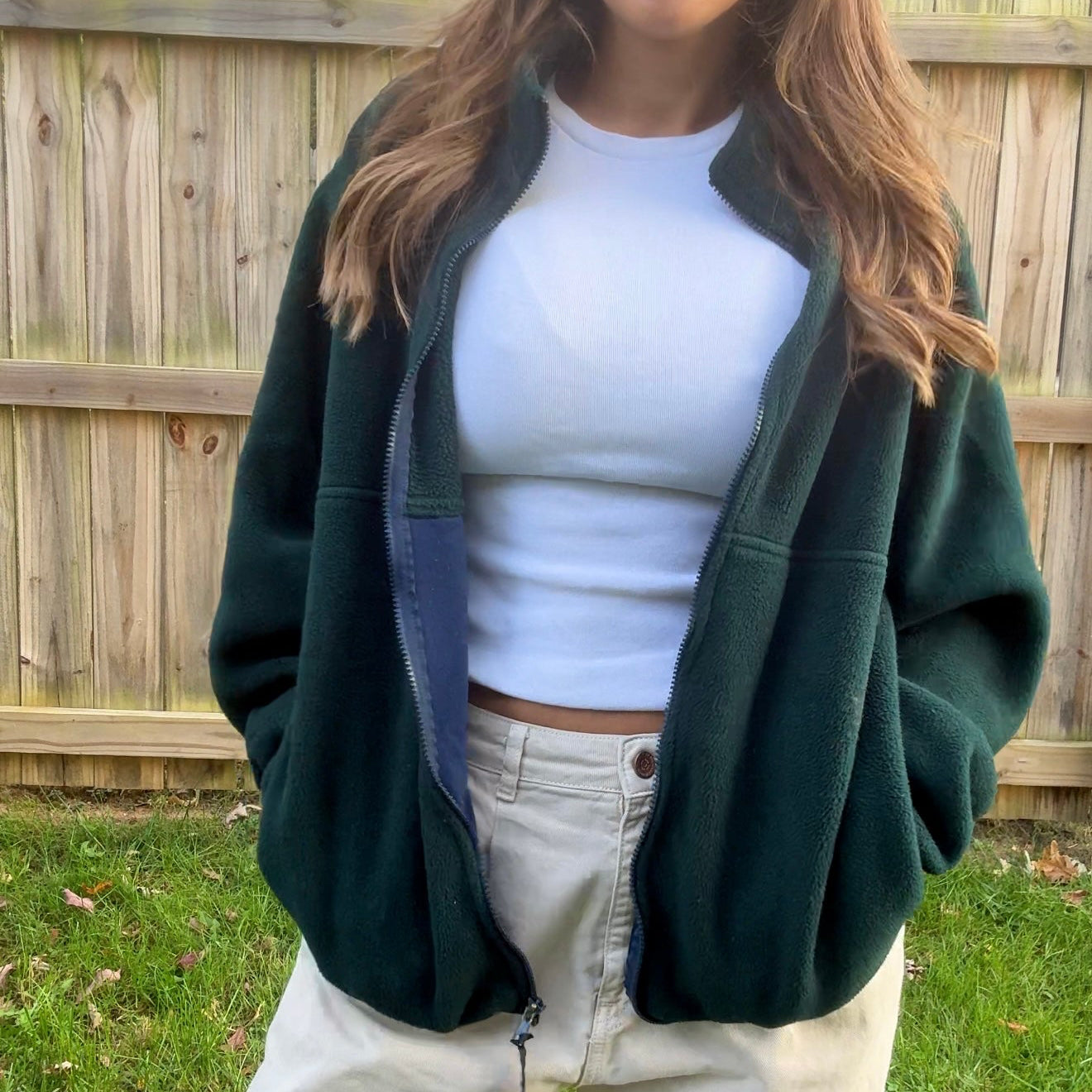 L.L. Bean Forest Green Vintage Fleece Jacket 90's