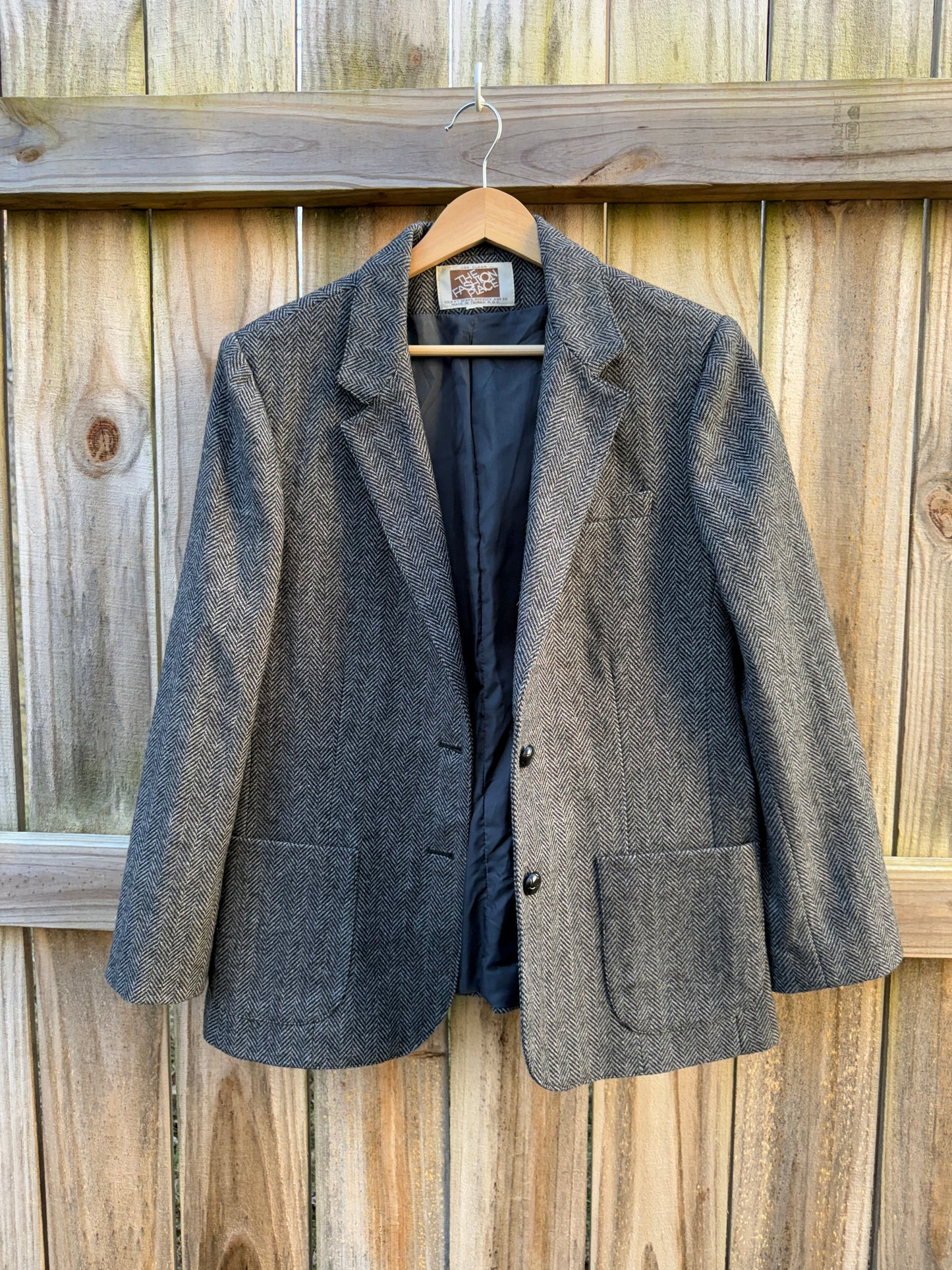 Vintage Herringbone Gray Wool Blazer