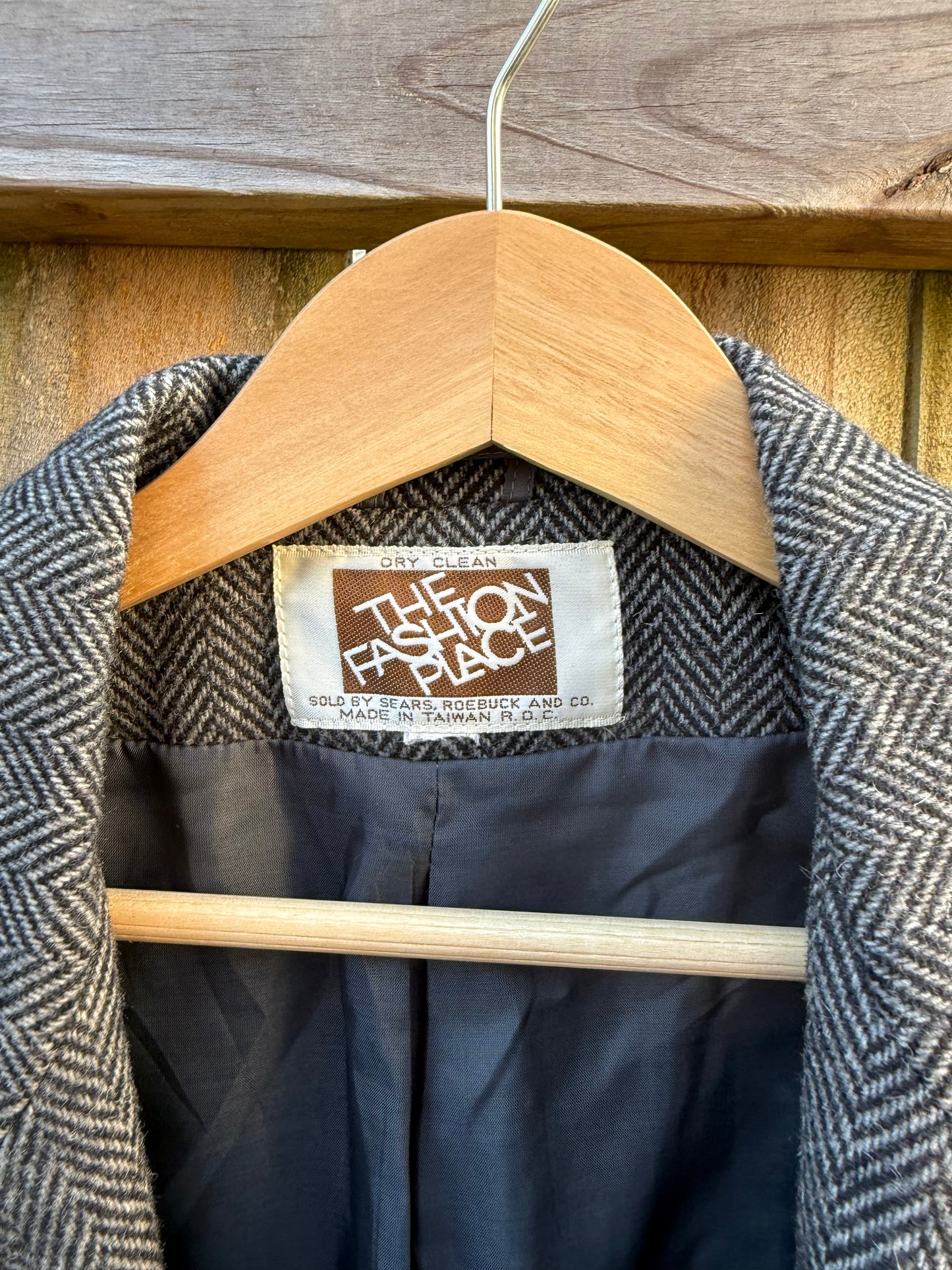 Vintage Herringbone Gray Wool Blazer