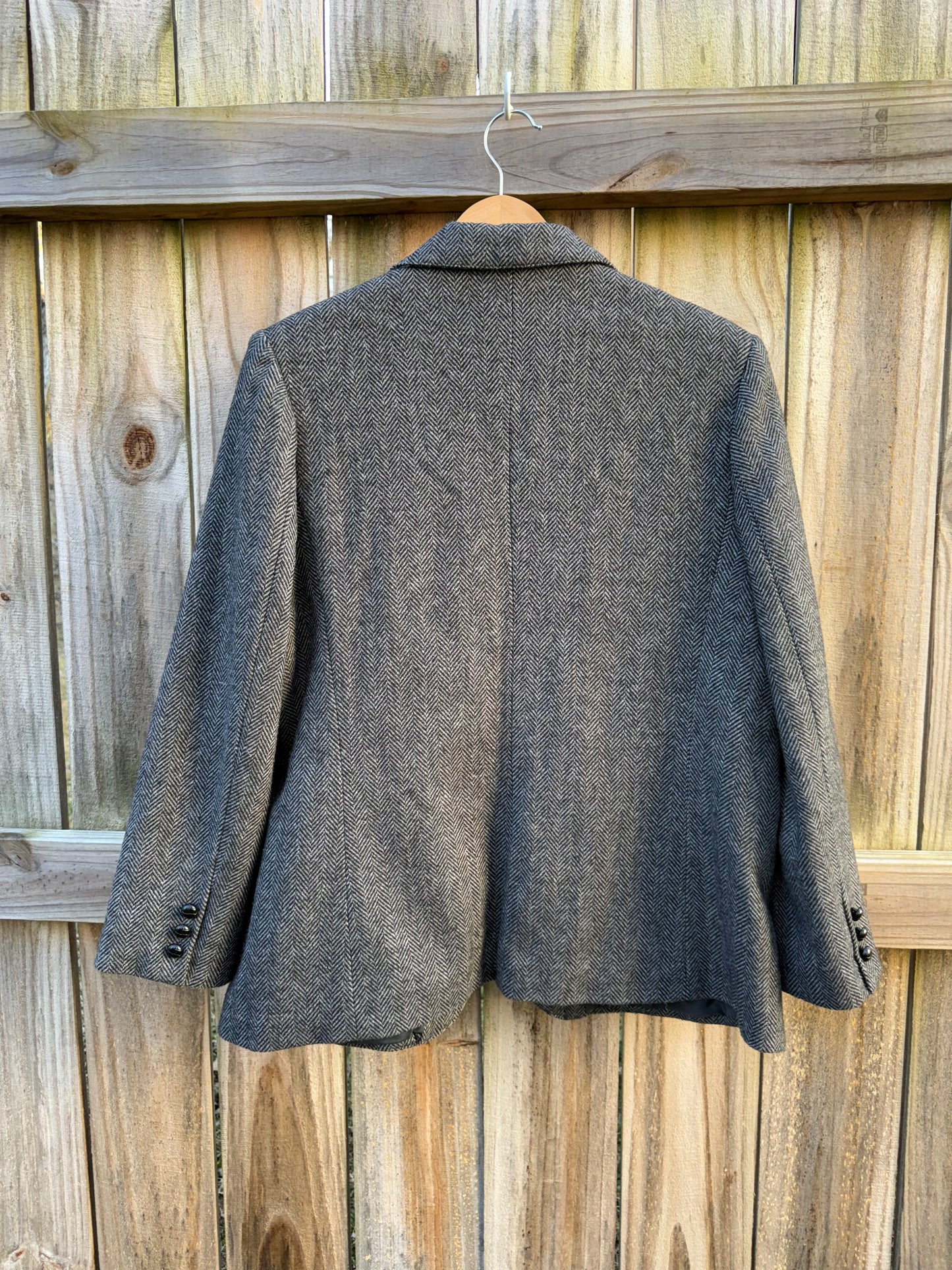 Vintage Herringbone Gray Wool Blazer