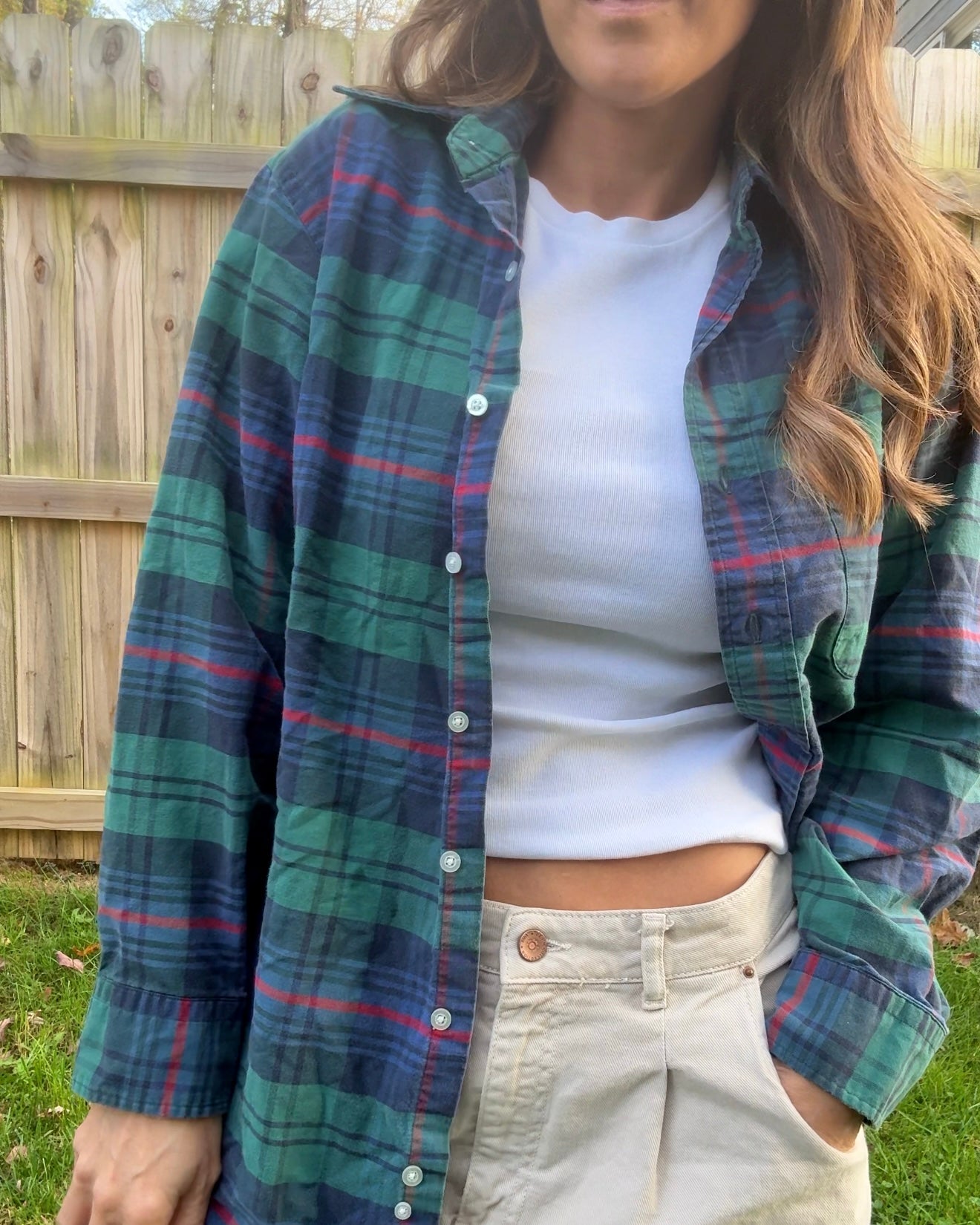 L.L. Bean Made-in-USA Plaid Flannel Vintage Navy Deep Green